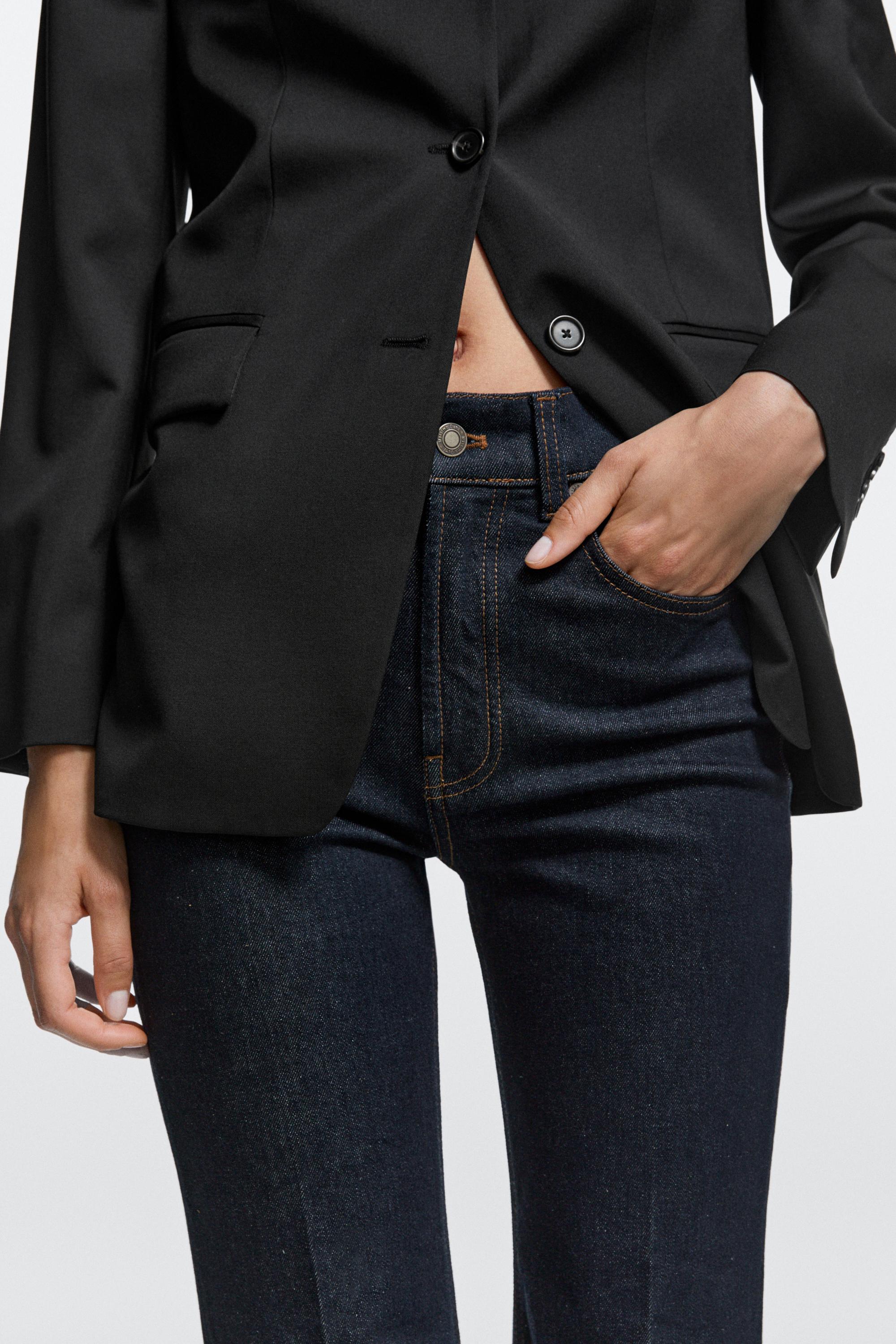 High-waist skinny flare jeans — DARK BLUE