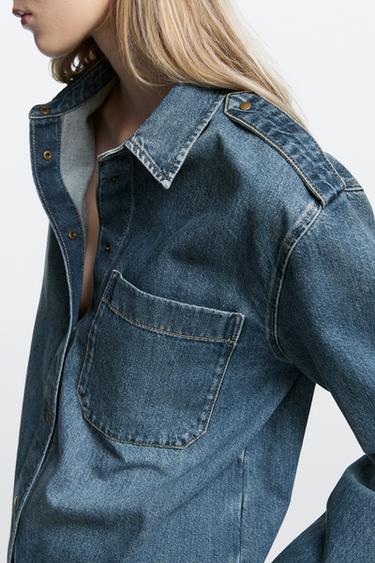 Denim shirt with shoulder tab detail — MEDIUM BLUE 5