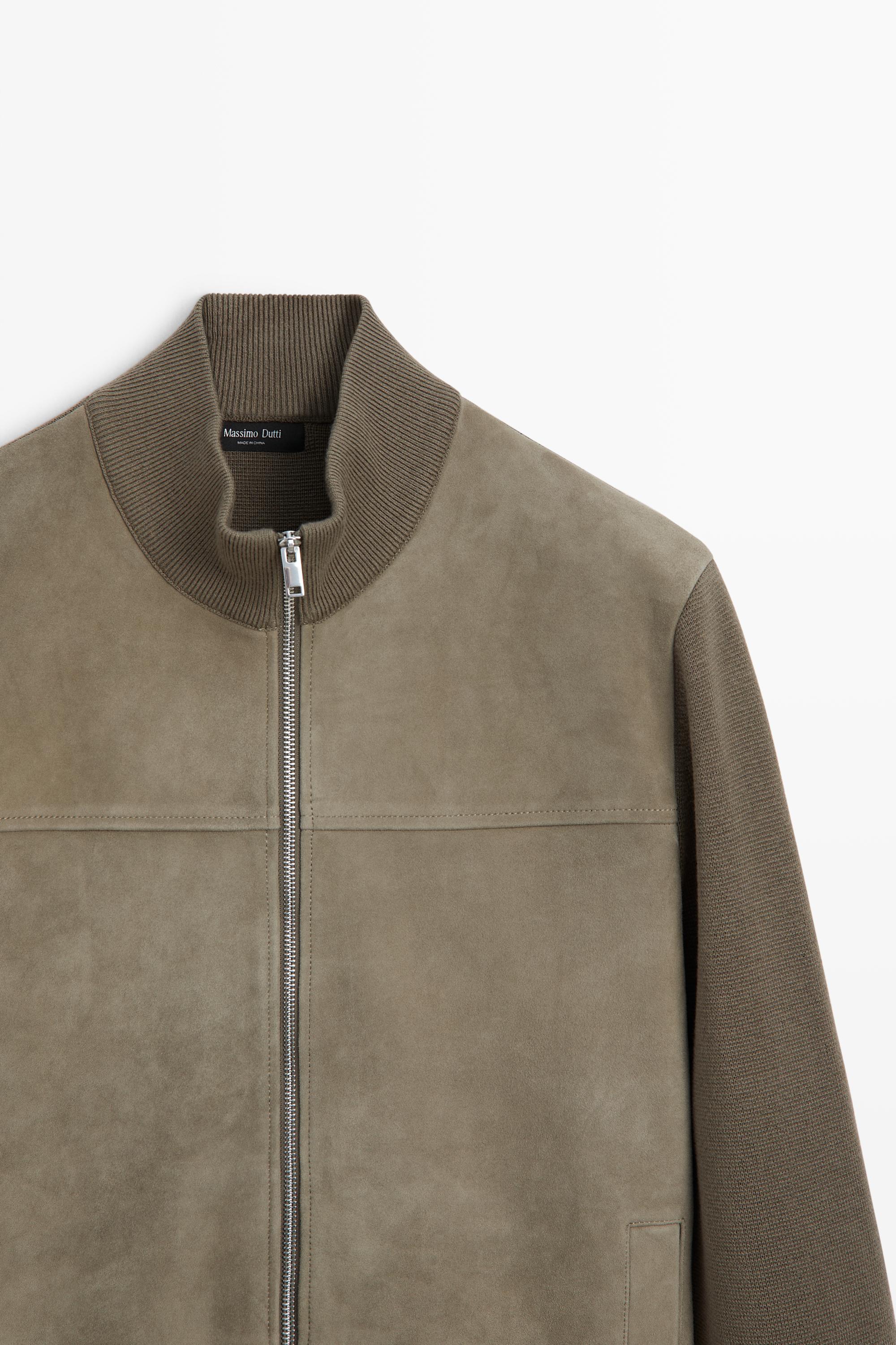 Combined suede leather knit cardigan