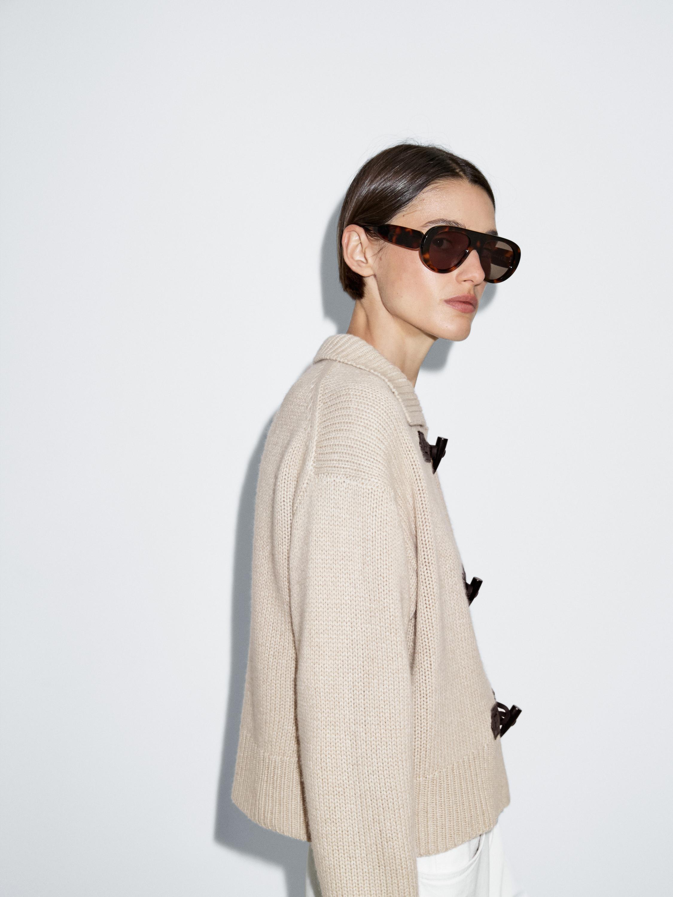 Wool blend cardigan with horn button detail