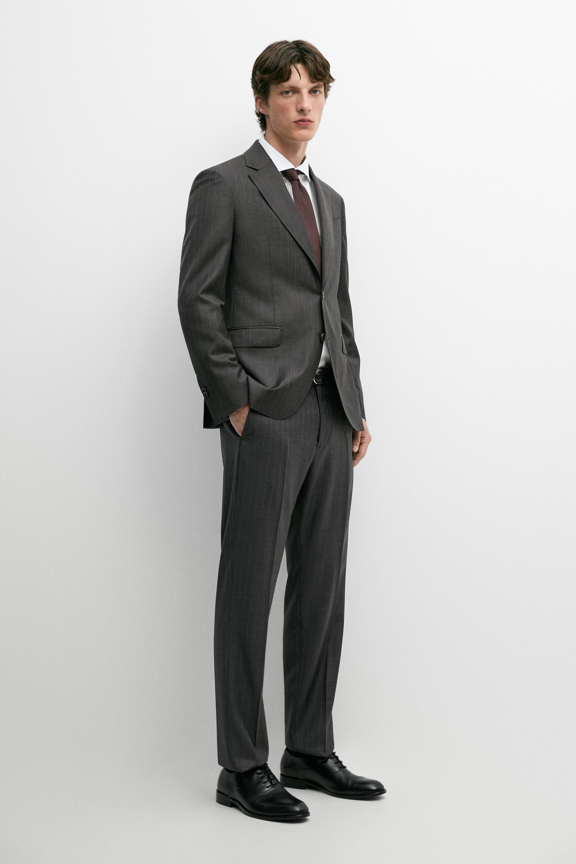 100% wool striped suit trousers