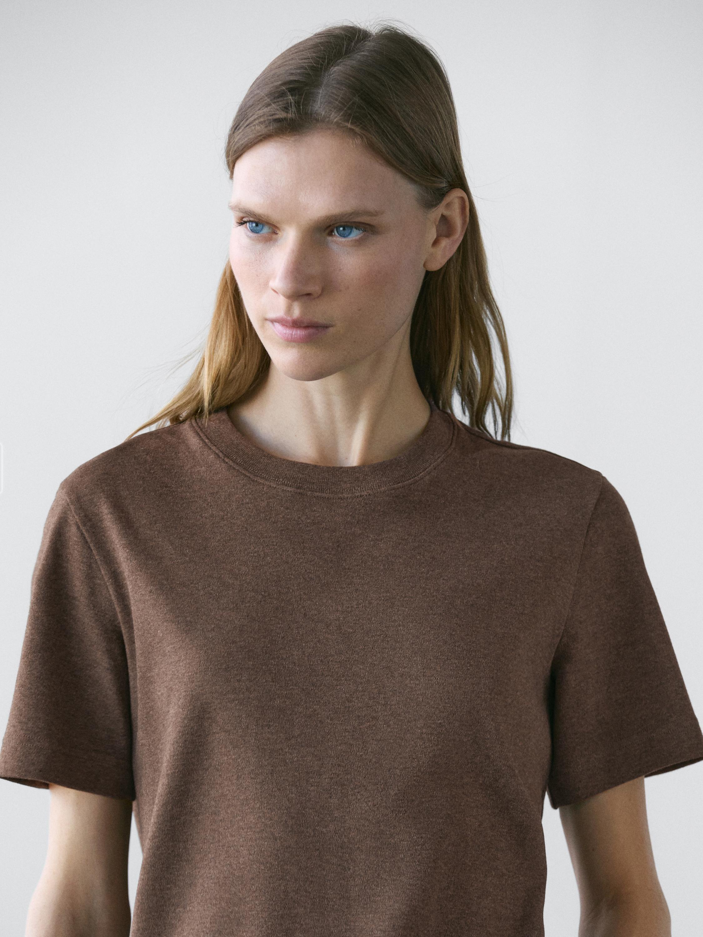 100% cotton interlock crew neck T-shirt — BROWN MARL