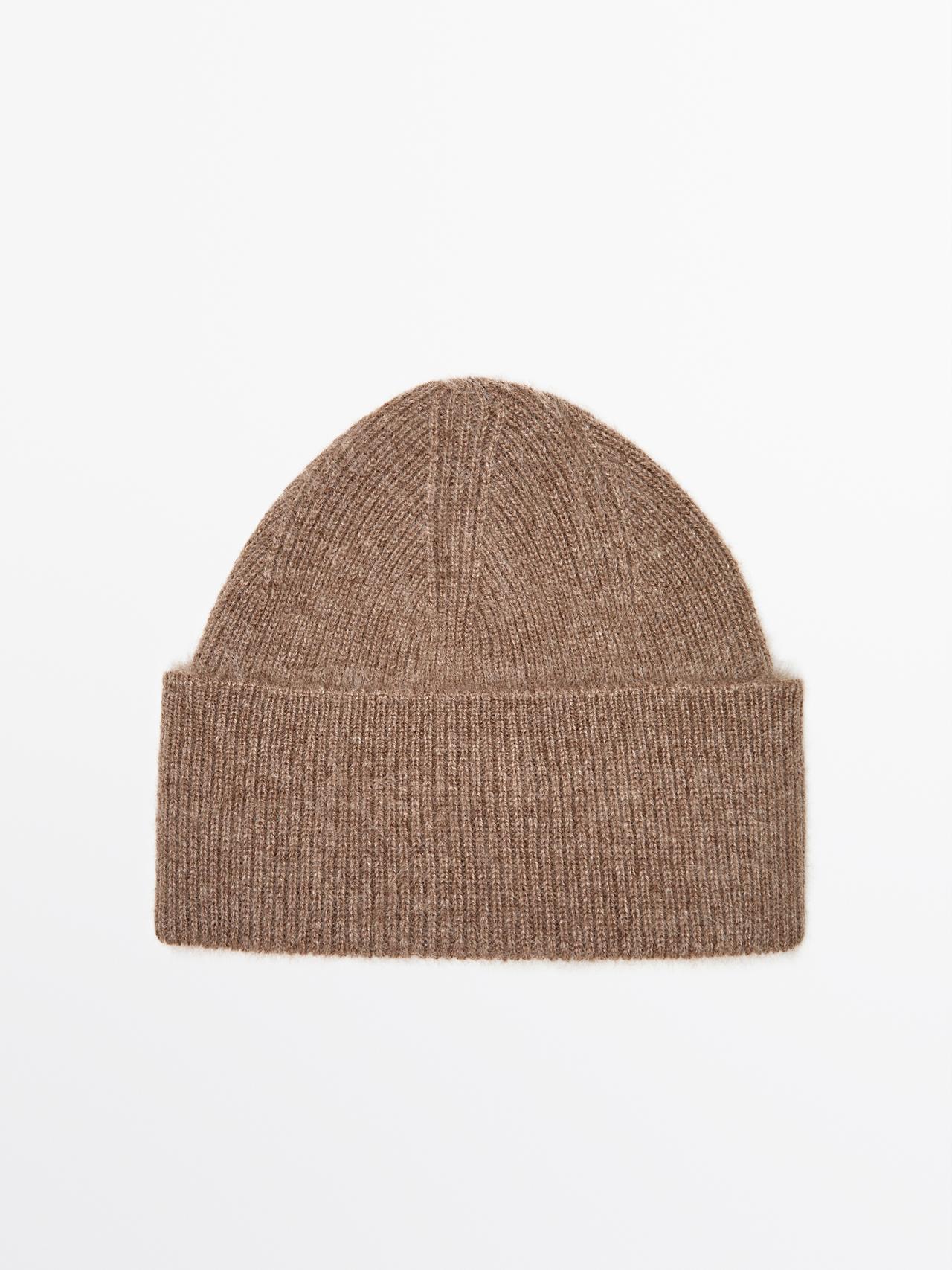 Massimo Dutti - Dame - Strikket Beanie-Hue I 100 % Kashmir - Sand - 01
