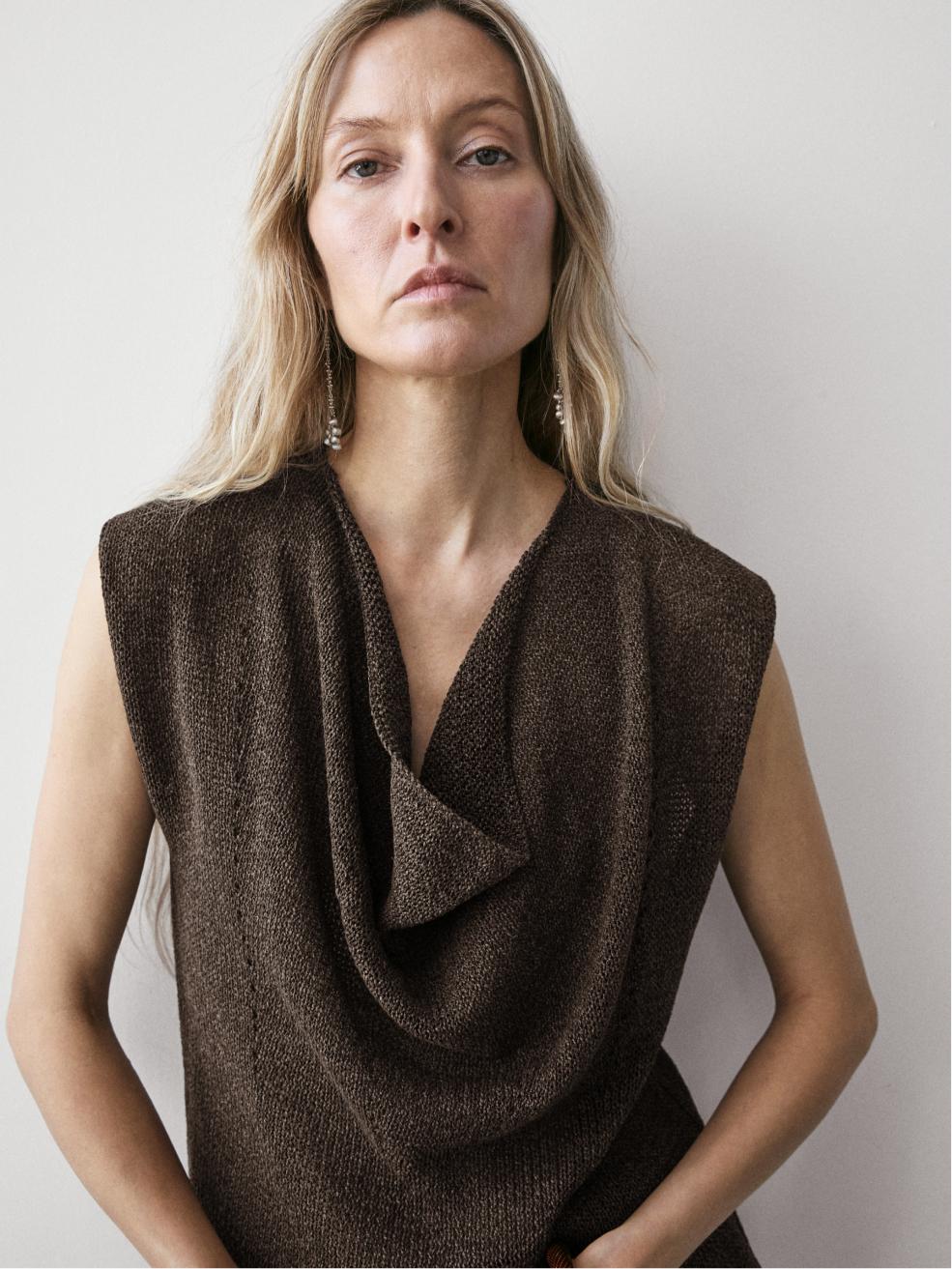 Asymmetric cowl neck top — Chocolate