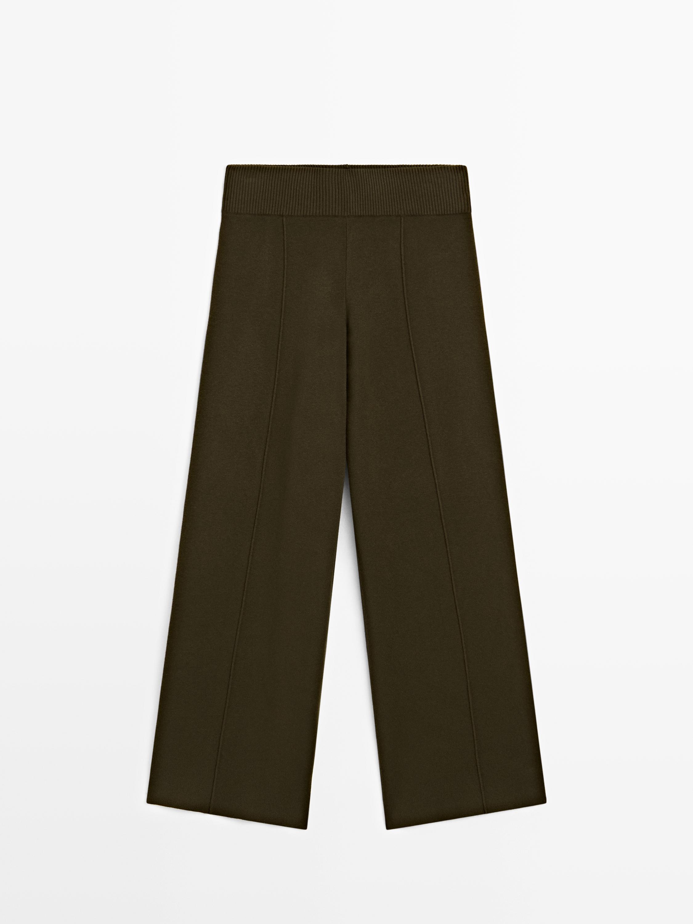 Wide-leg knit trousers with seam detail