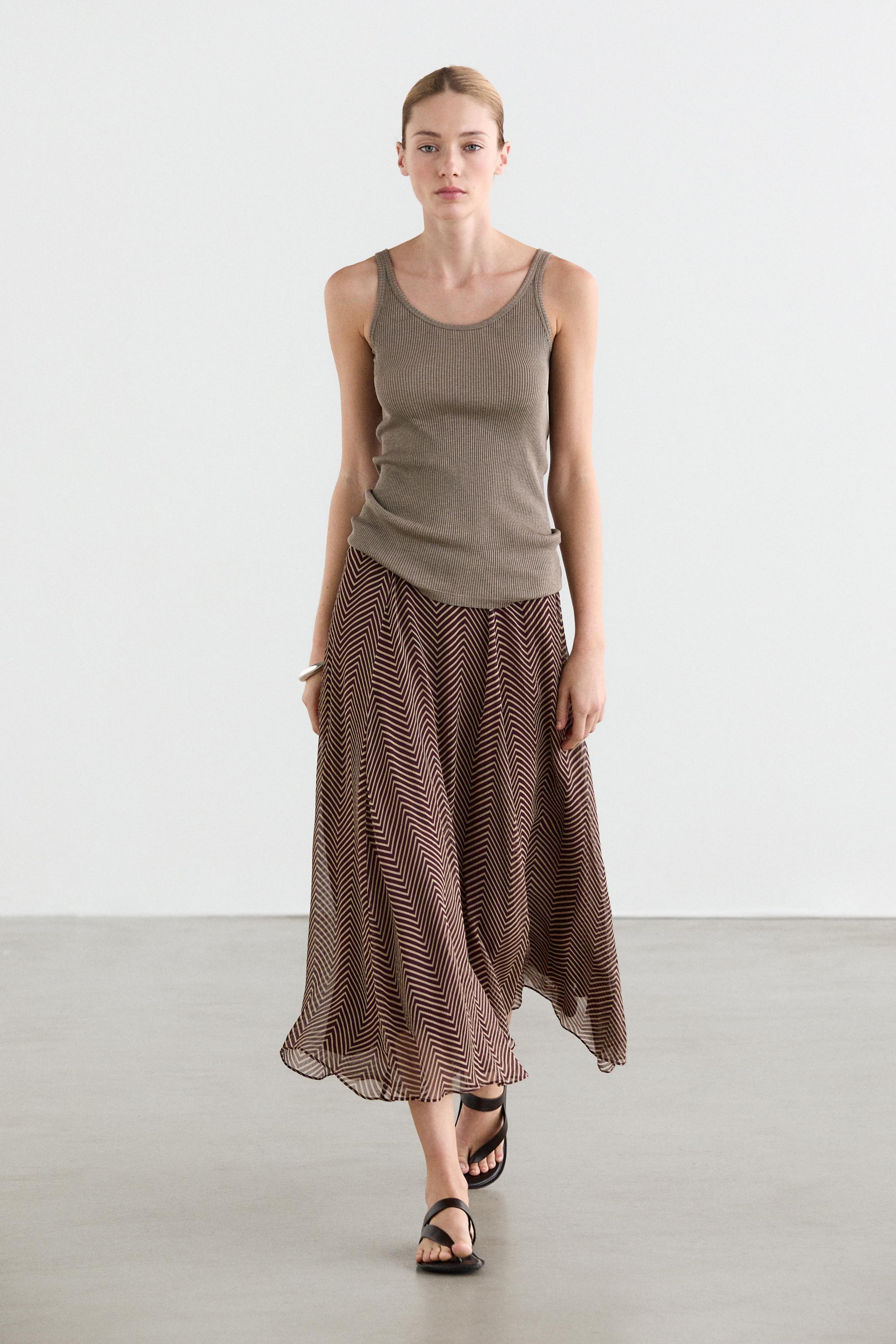 Geometric print flared midi skirt — BURGUNDY