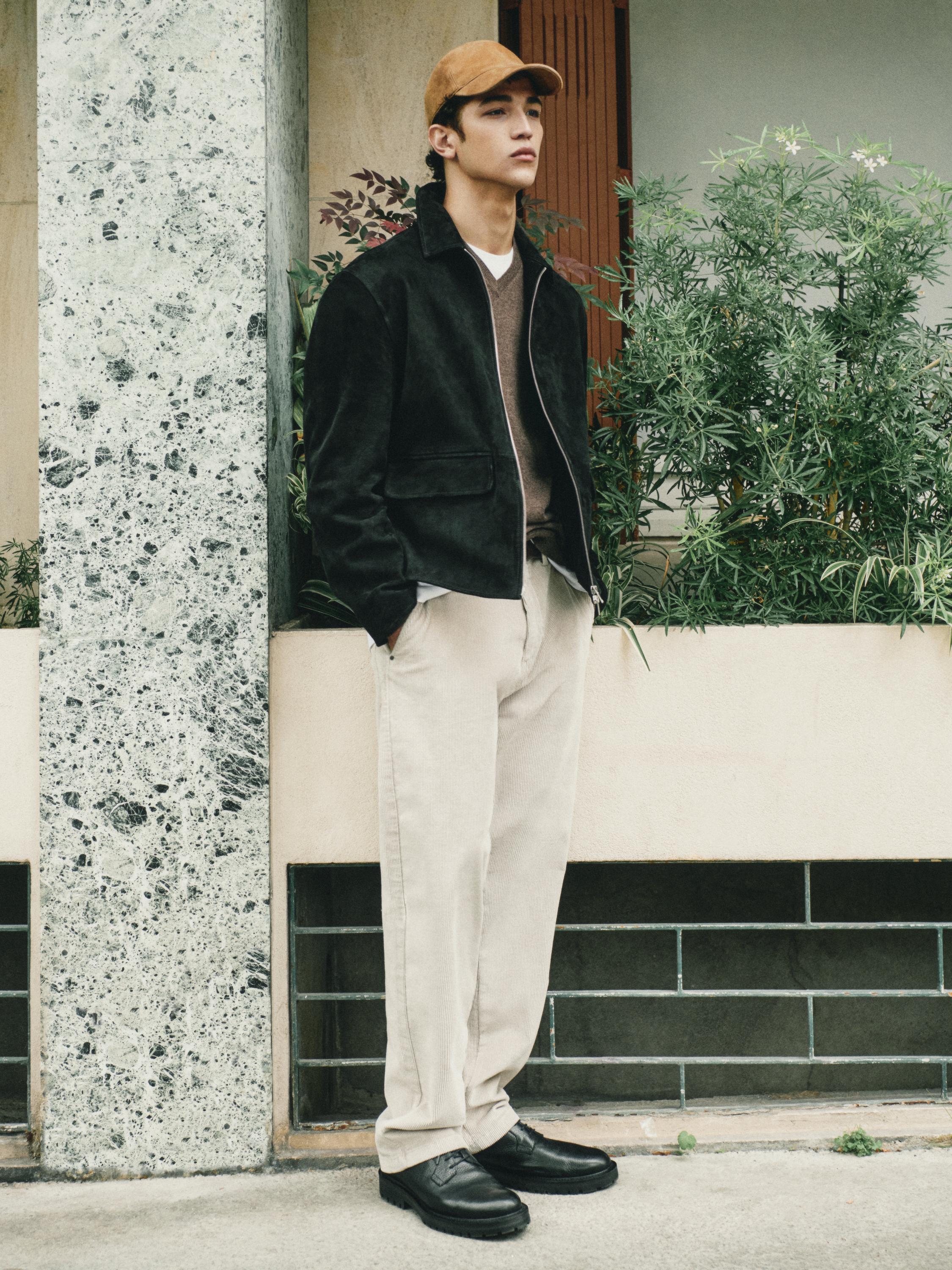Relaxed fit corduroy denim-effect trousers