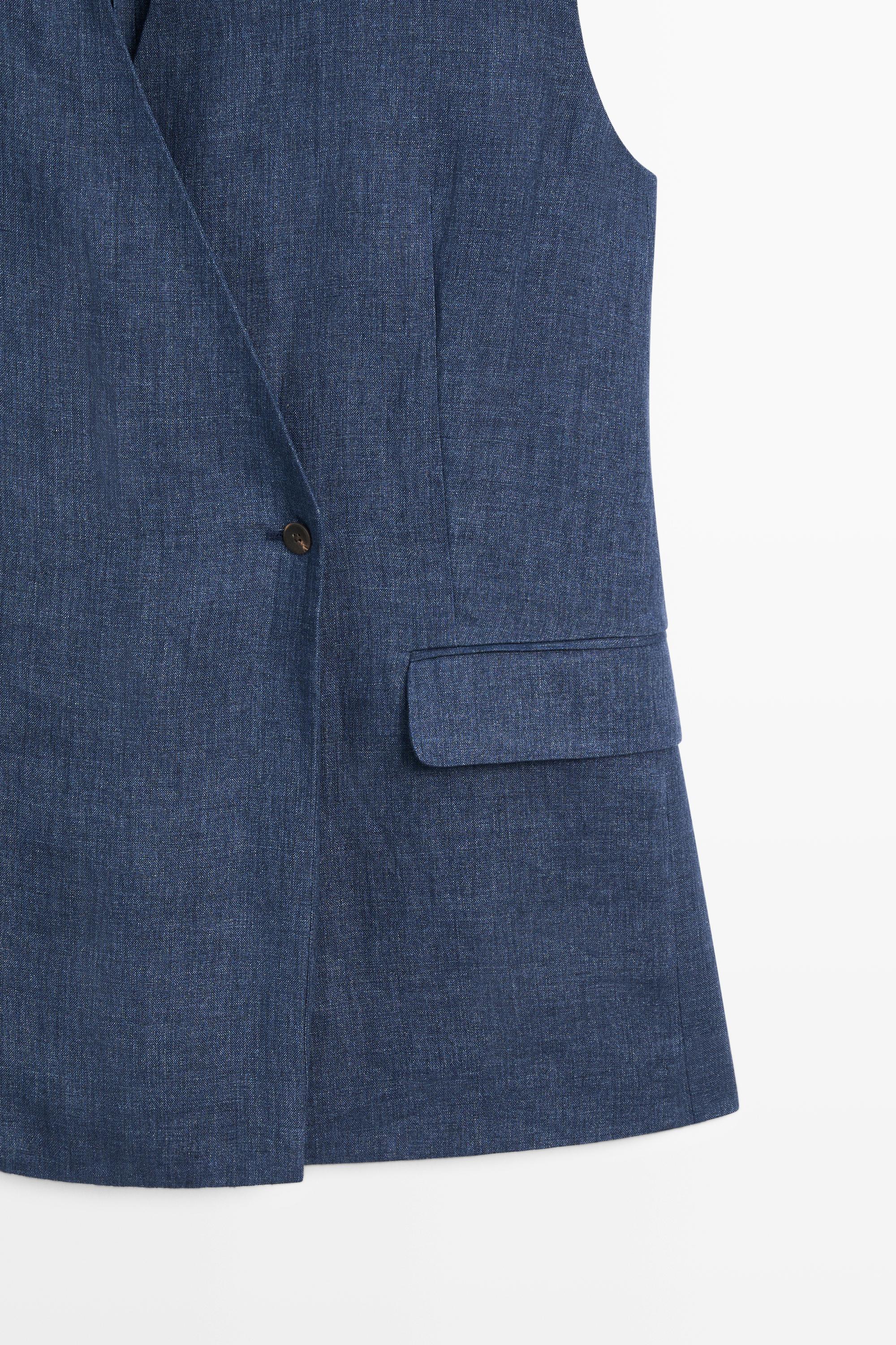 Linen crossover total look vest — NAVY BLUE