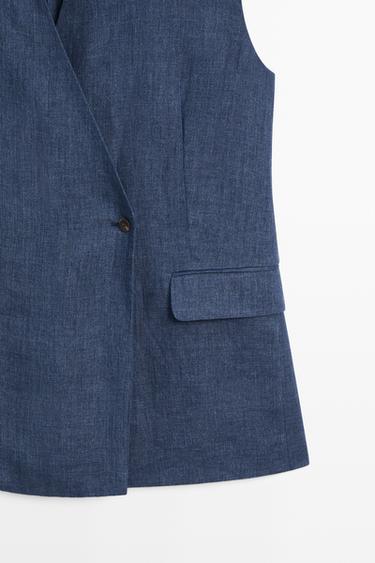 Linen crossover total look vest — NAVY BLUE 7