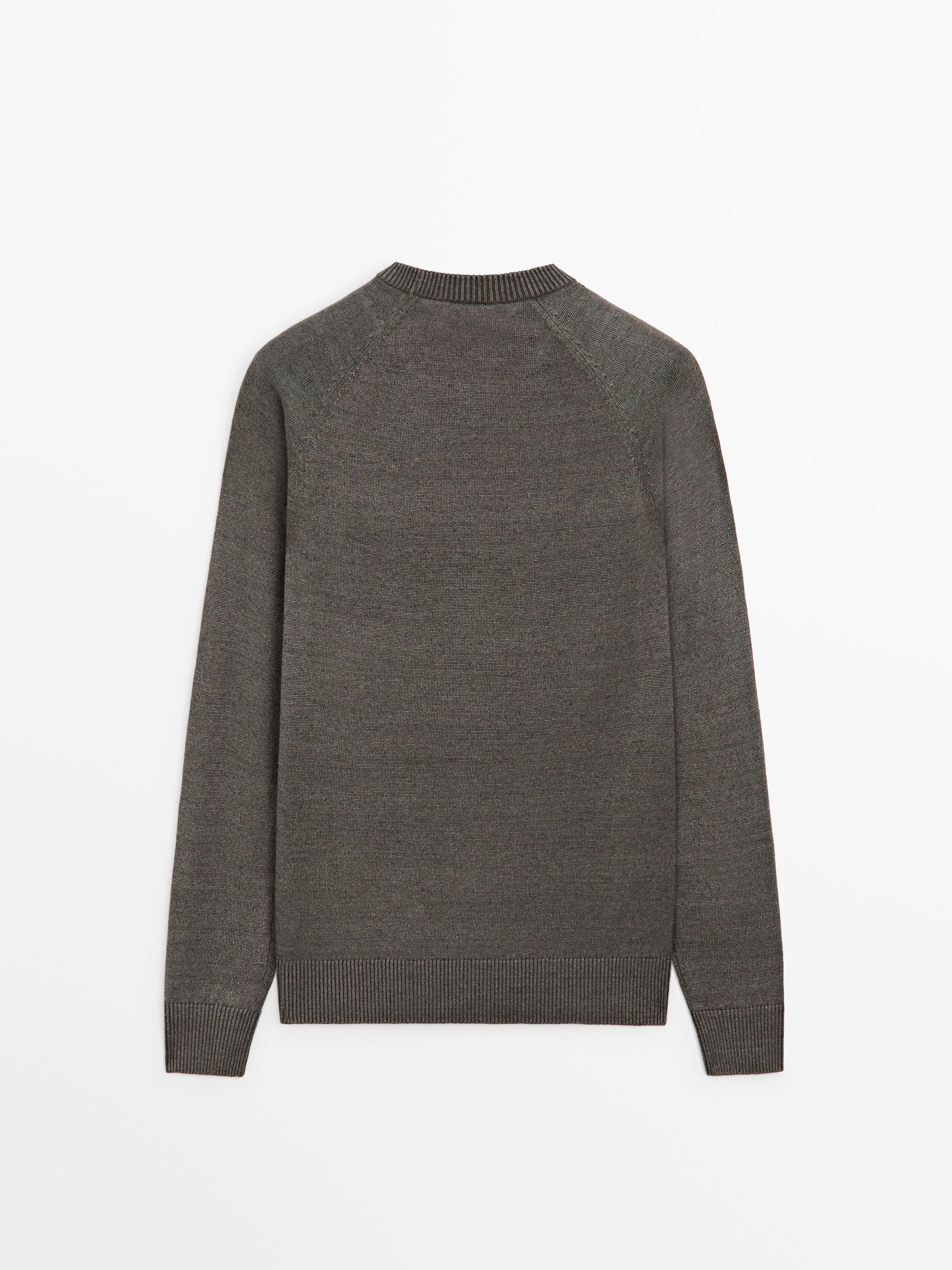 Cotton blend knit sweater — Greyish green