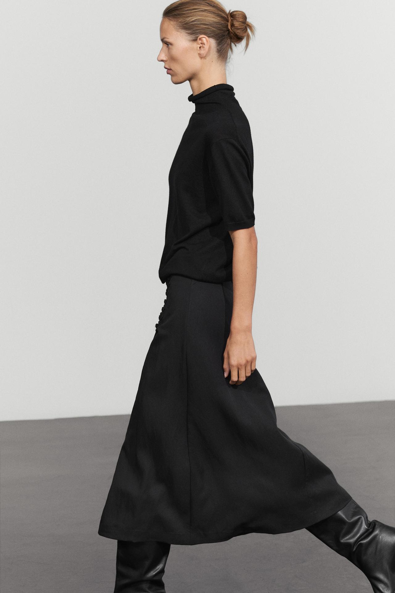 Straight midi skirt with button detail — BLACK