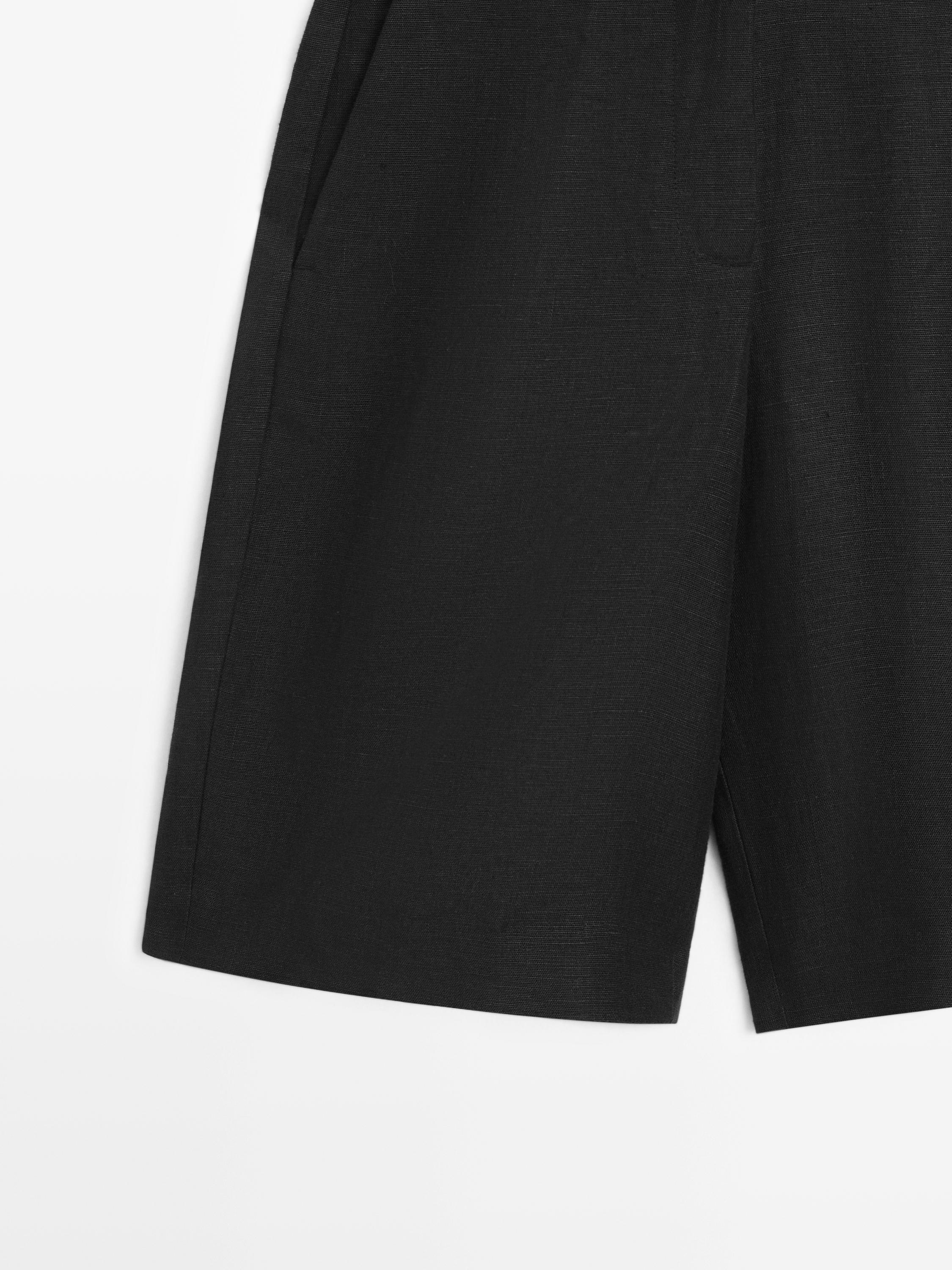 Long linen Bermuda shorts — BLACK