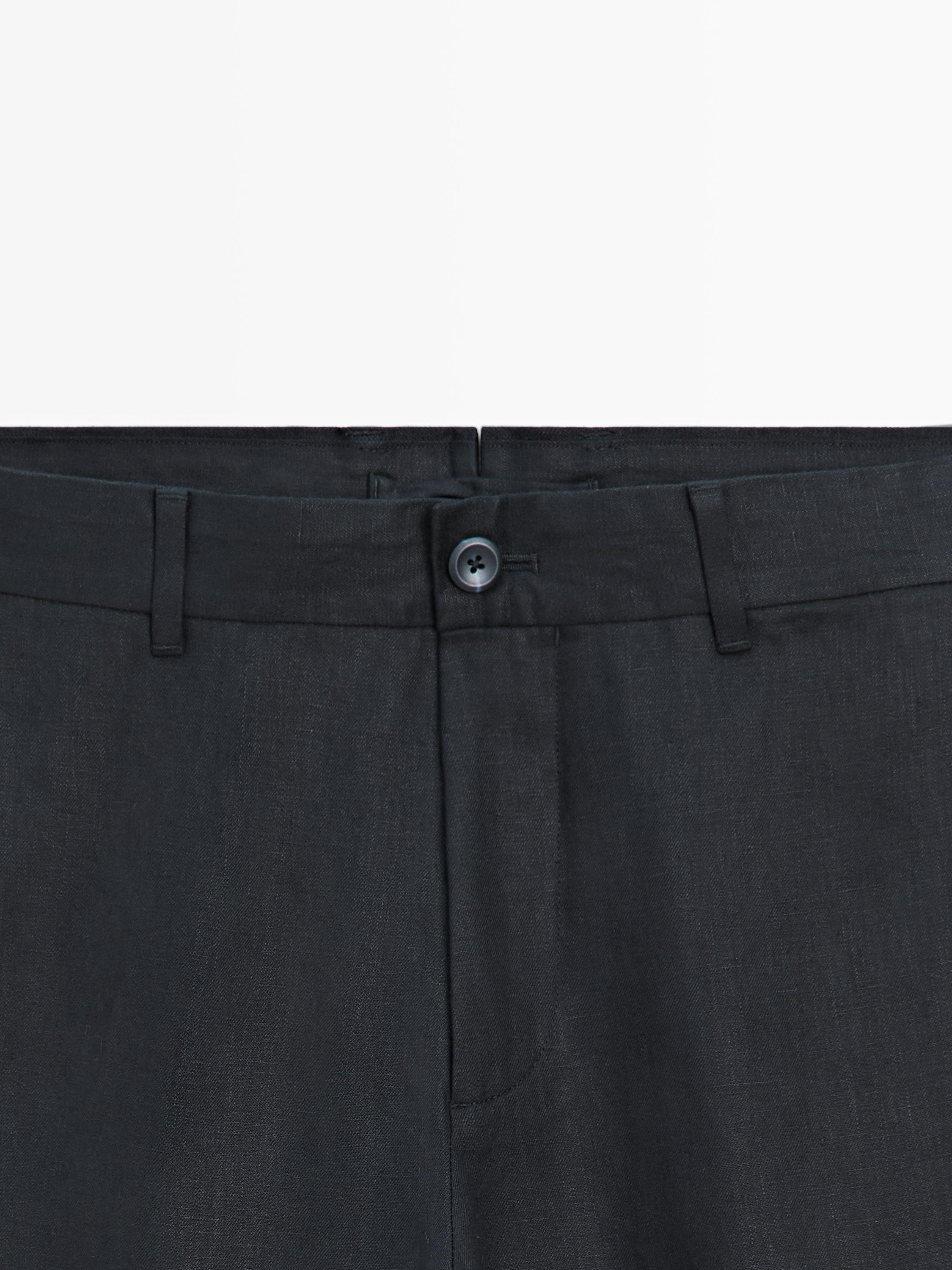 Tapered fit linen pants — NAVY BLUE