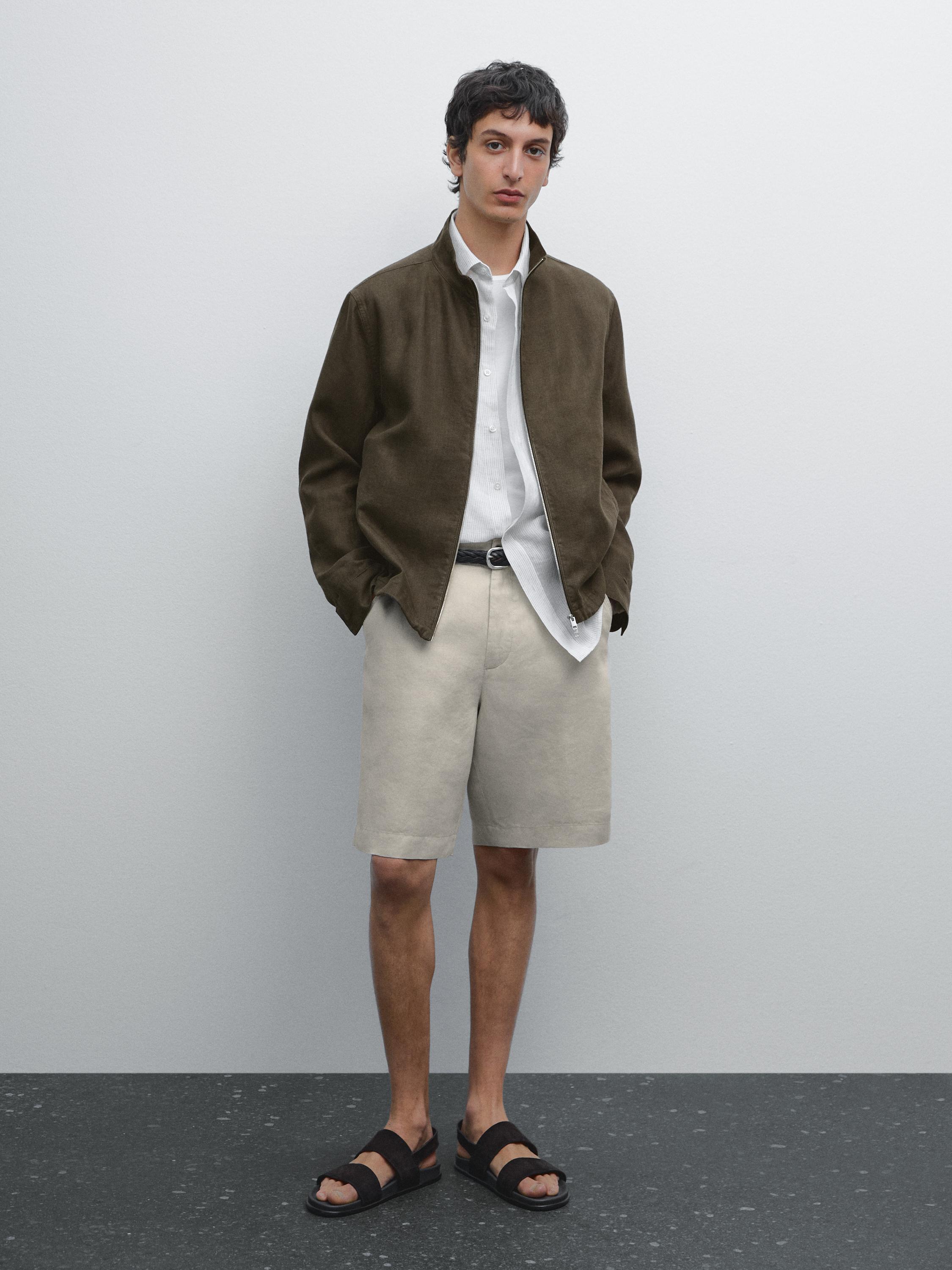 Bermudy z zakładkami ze 100% lnu