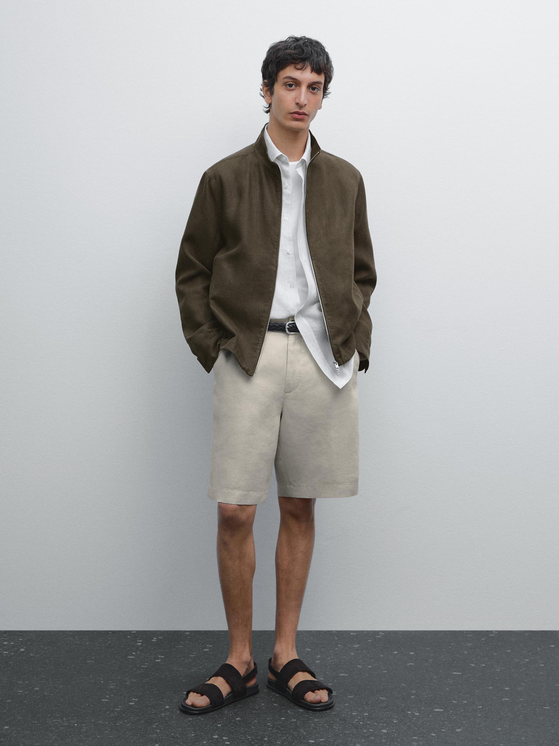 Bermuda À Pinces 100 % Lin - Beige - 44 - Massimo Dutti - Homme