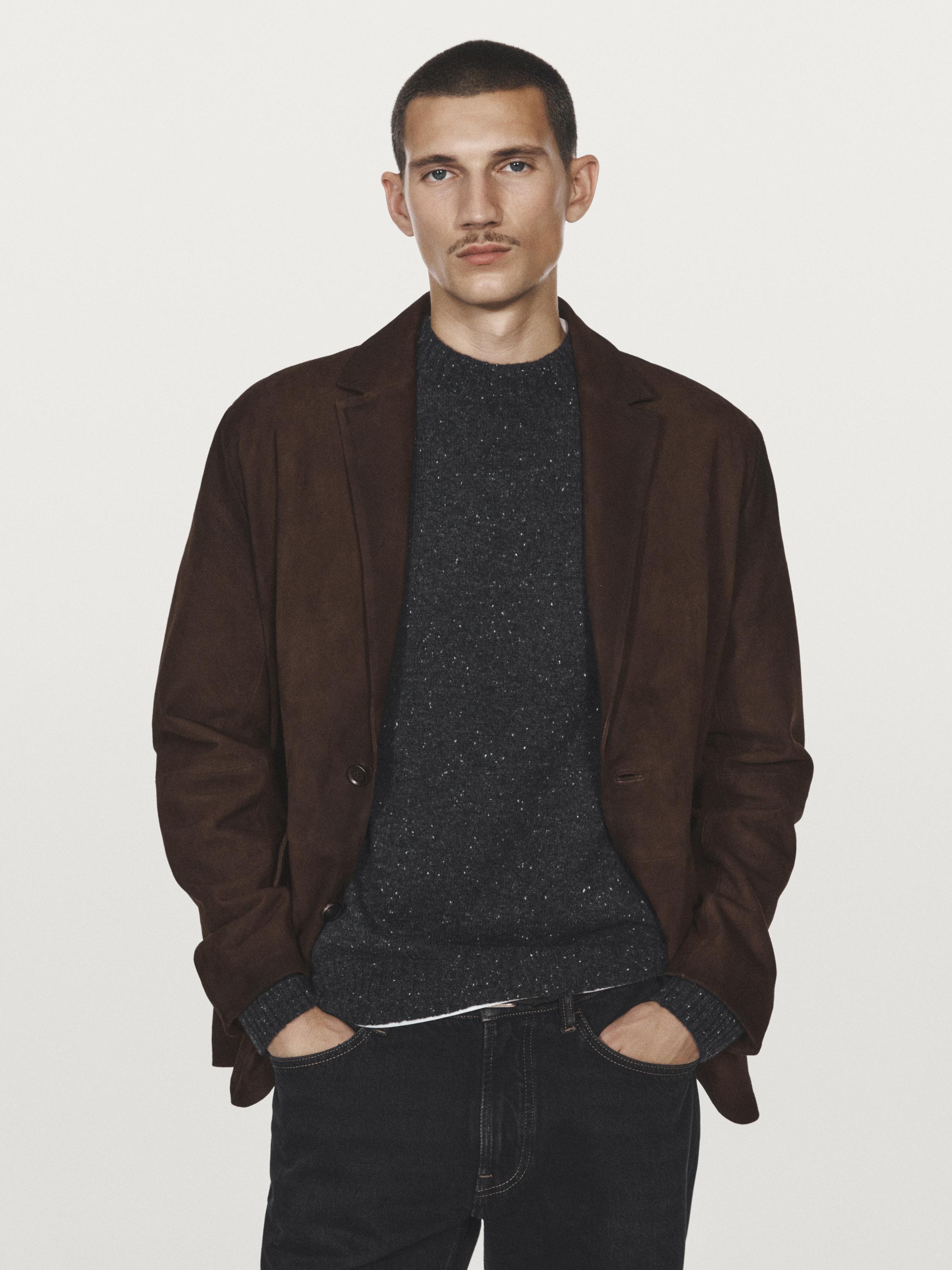 Suede leather blazer with seam details