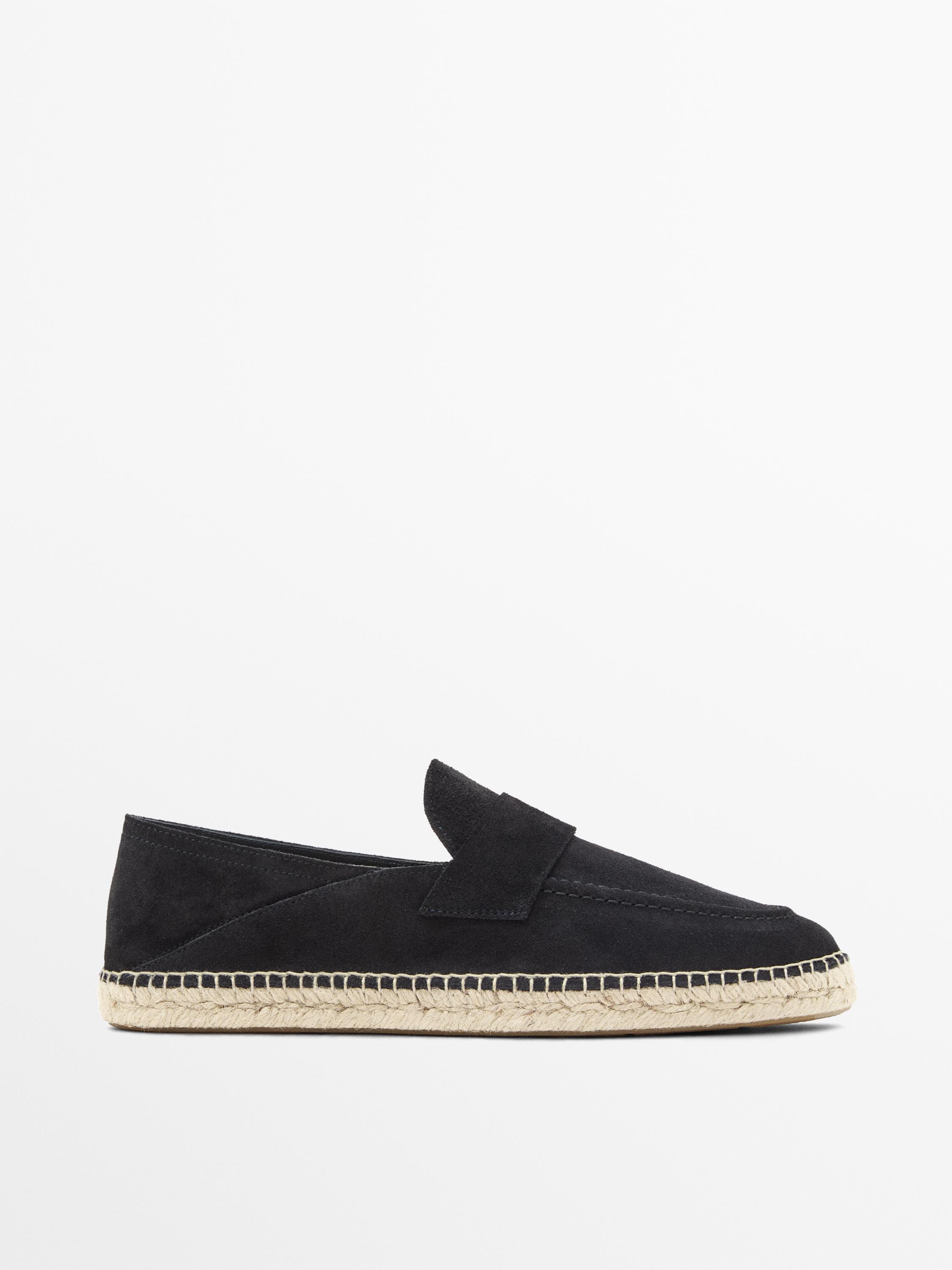 Split suede leather espadrille with piece — Dark blue