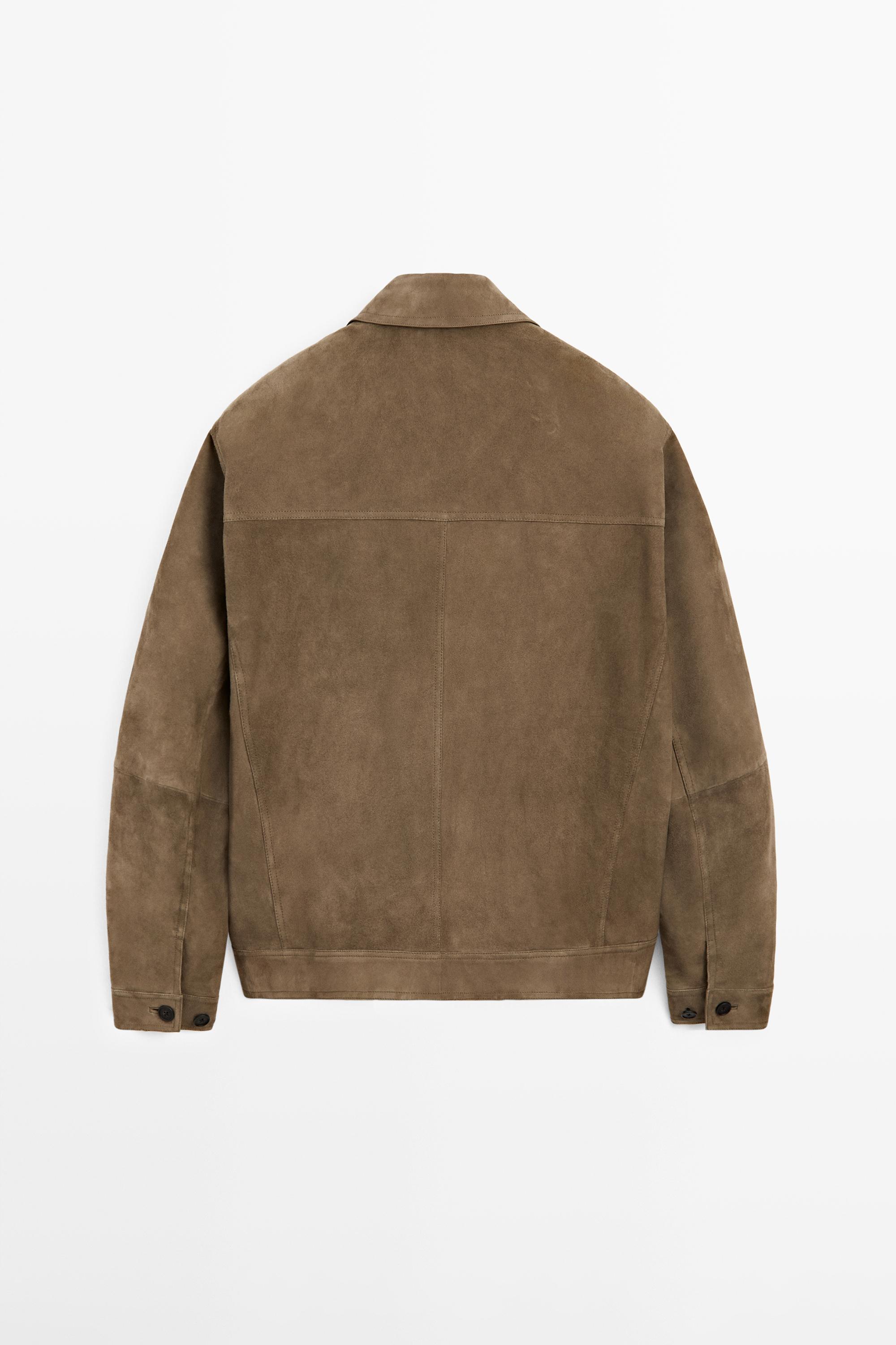 Distressed effect leather jacket with pockets — PALE GREEN