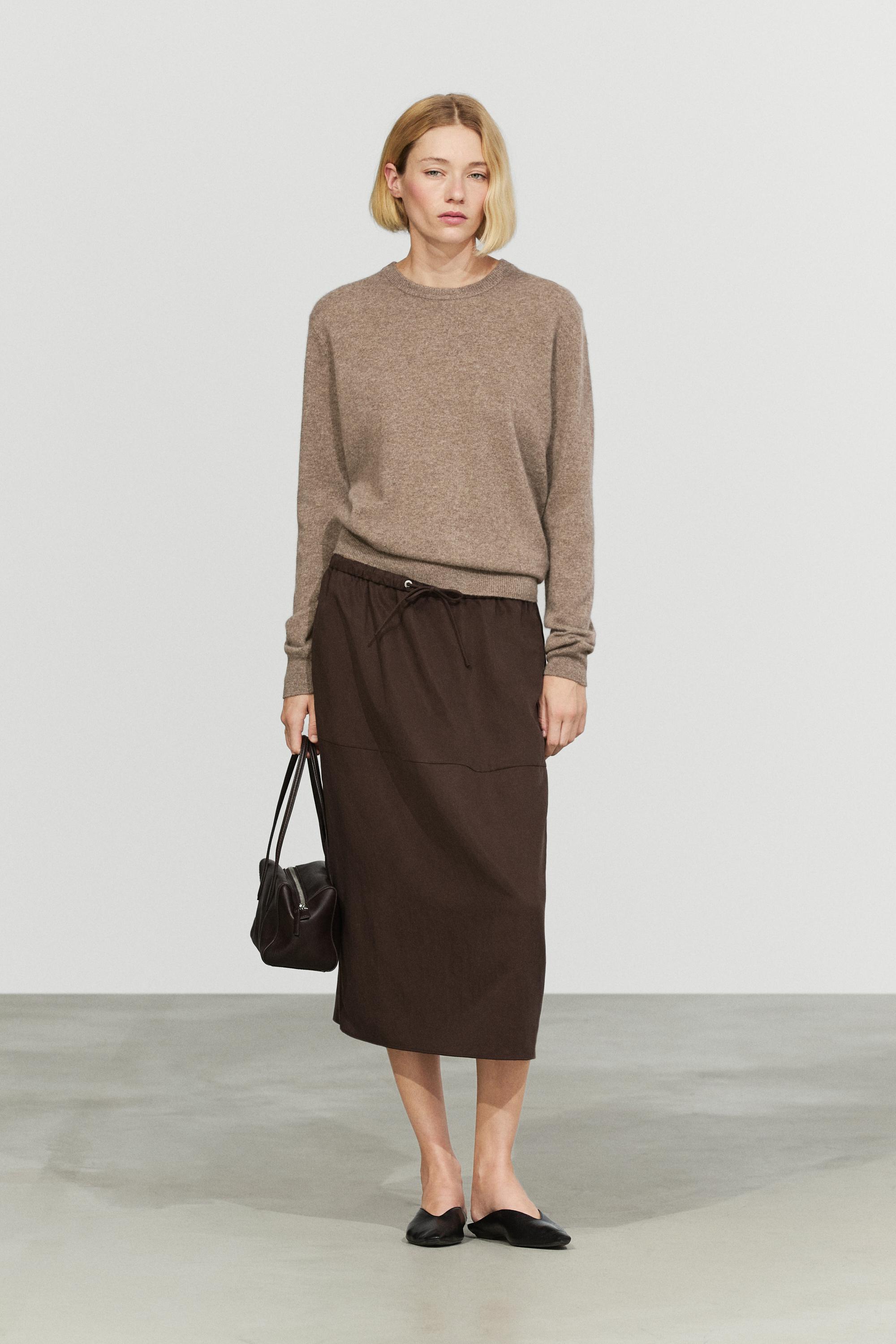 100% cashmere long sleeve sweater — MOLE BROWN