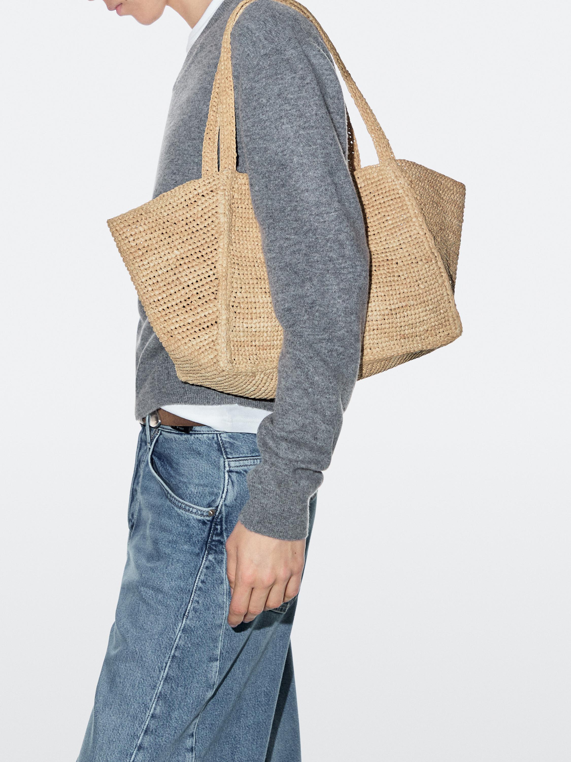 100% raffia mid-sized tote bag — BEIGE