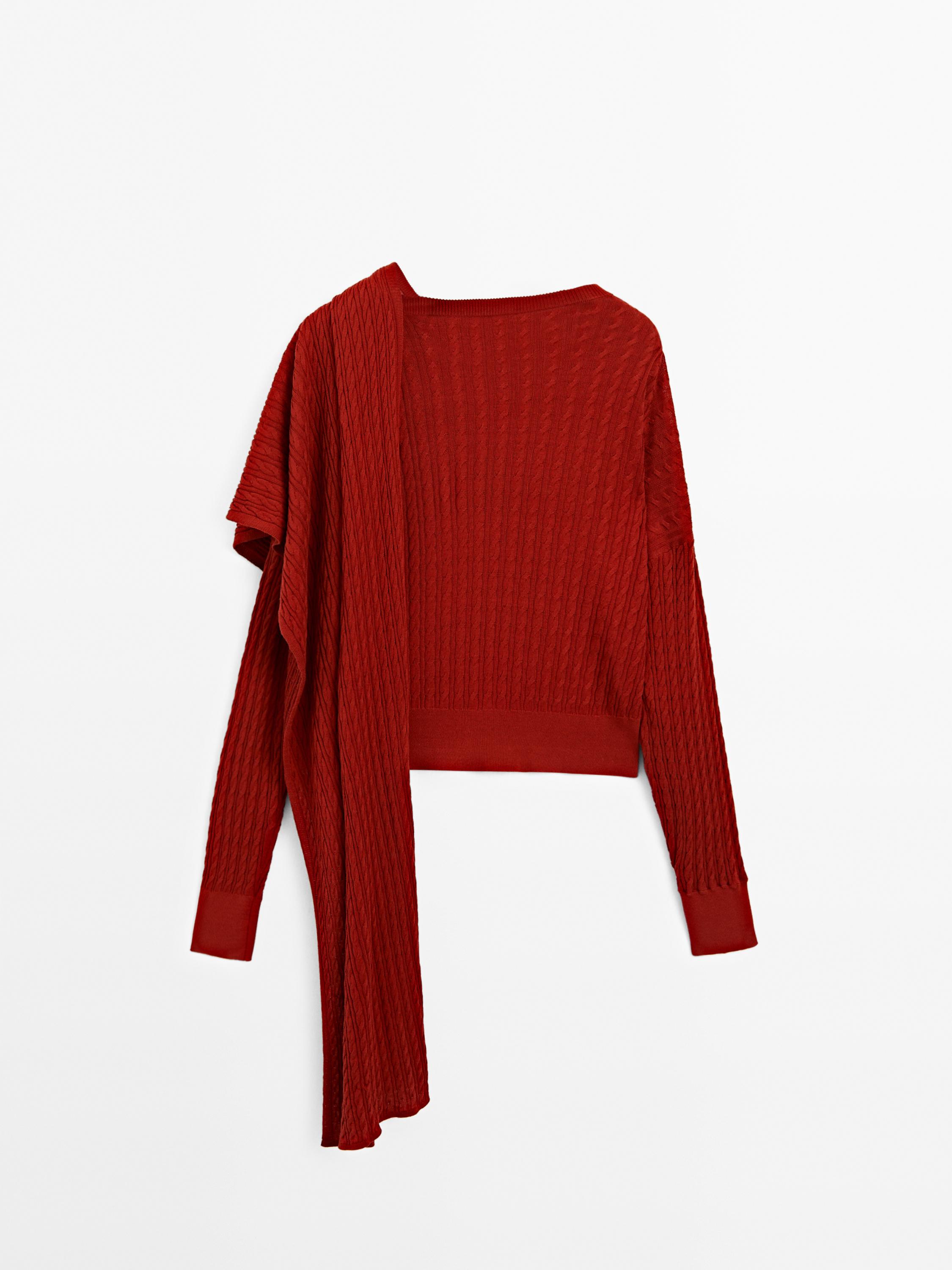 Cable-knit sweater with scarf detail