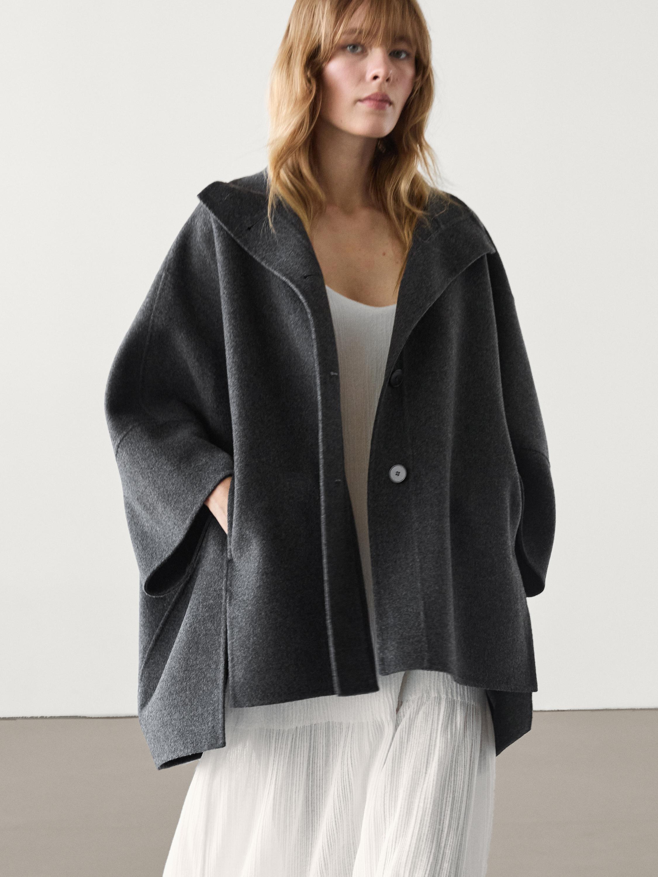 Wool blend voluminous cape · Grey, Navy Blue · Coats And Jackets | Massimo  Dutti