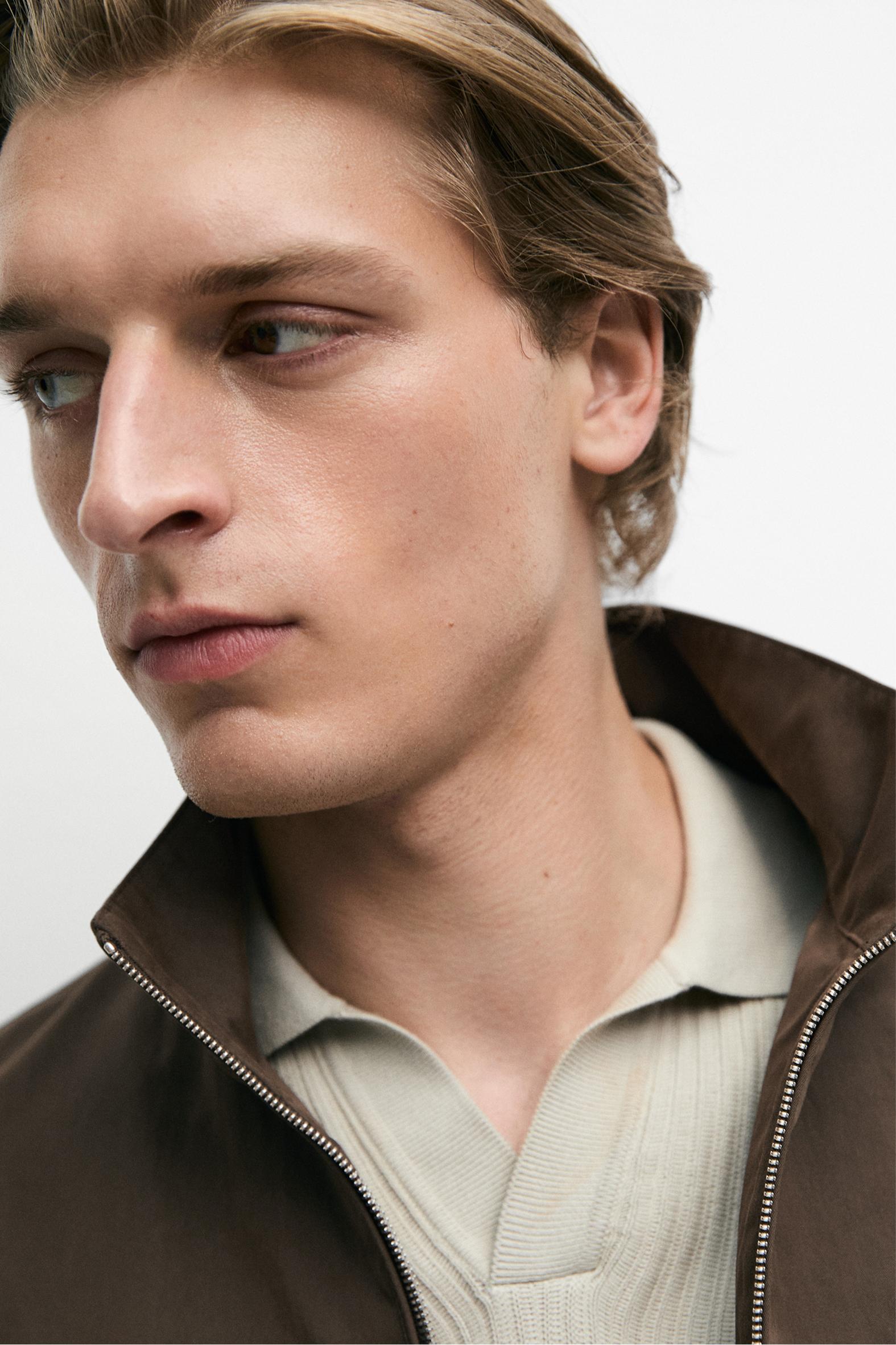 Cotton blend high-neck jacket — Chocolate
