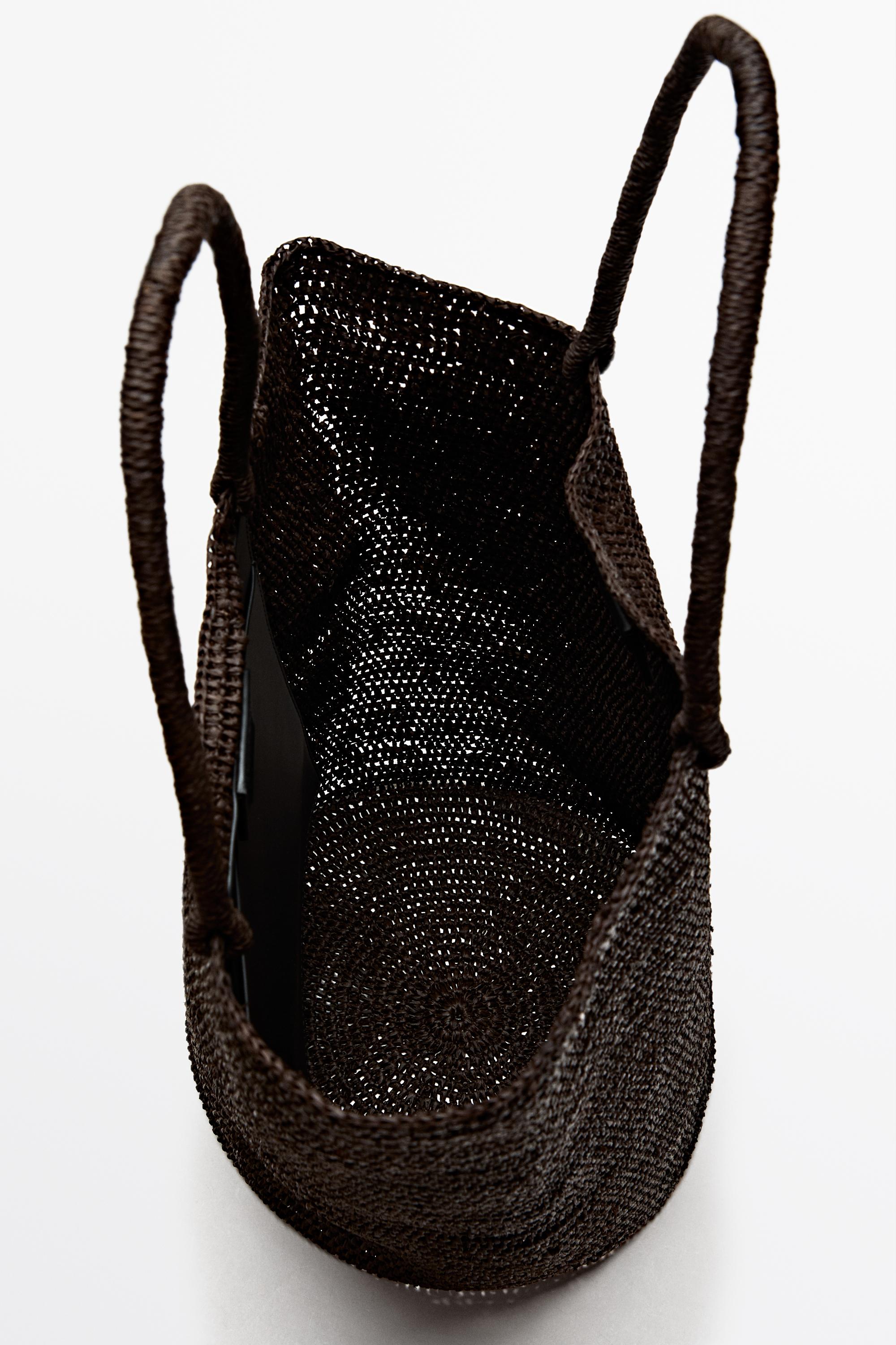 Raffia bucket tote bag — BROWN