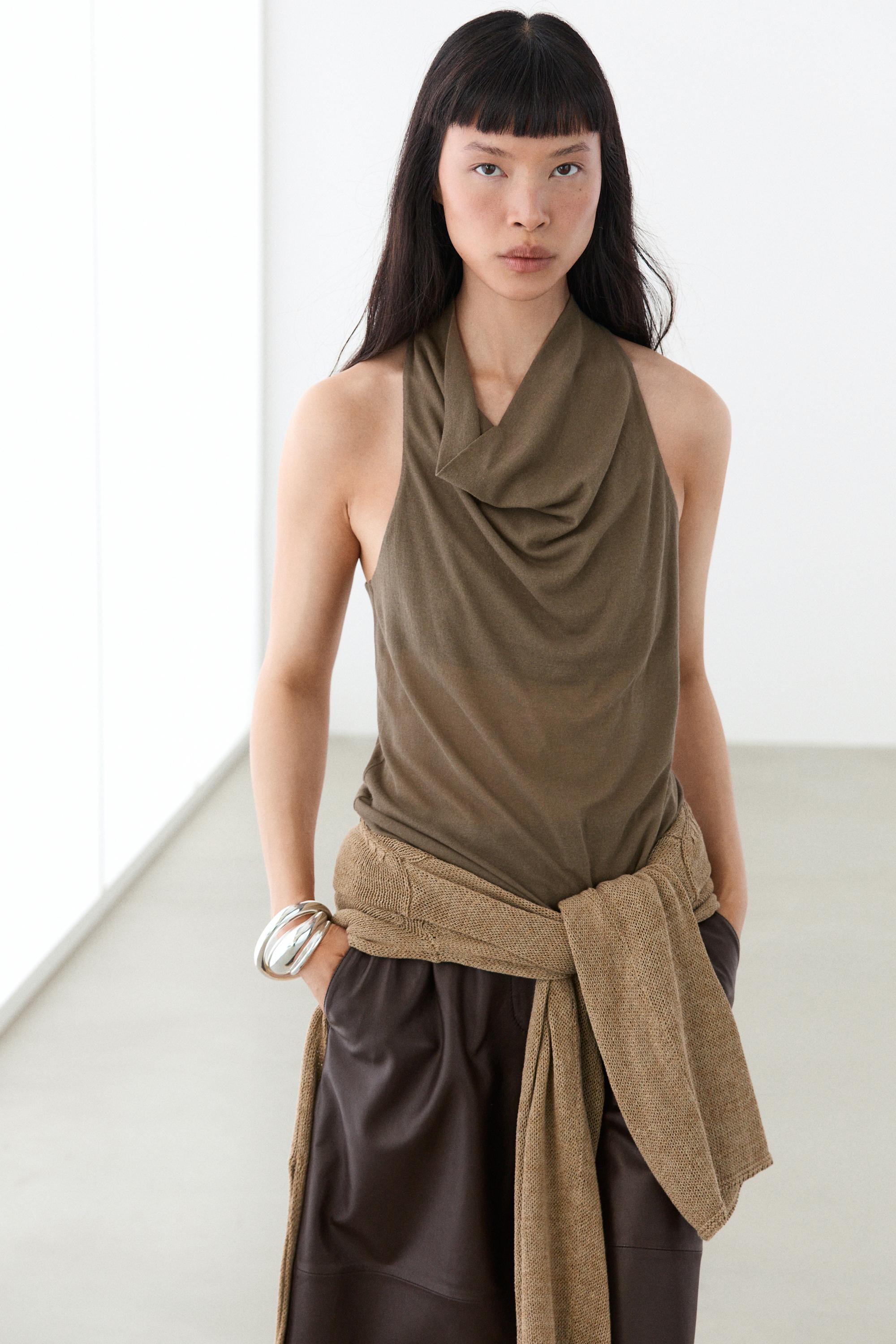 100% cotton draped top — MOLE BROWN