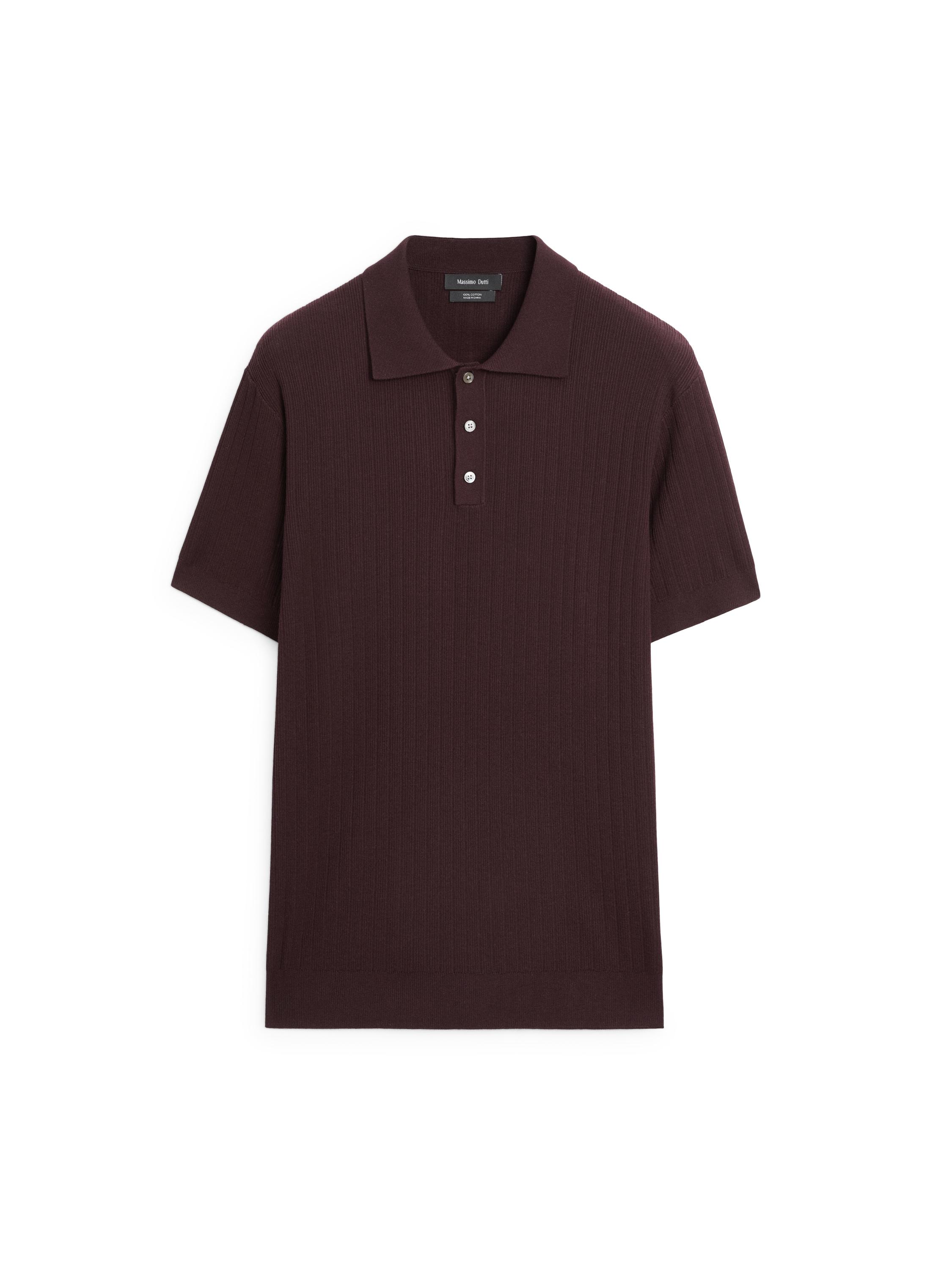 Ribbed knit cotton polo shirt — BURGUNDY