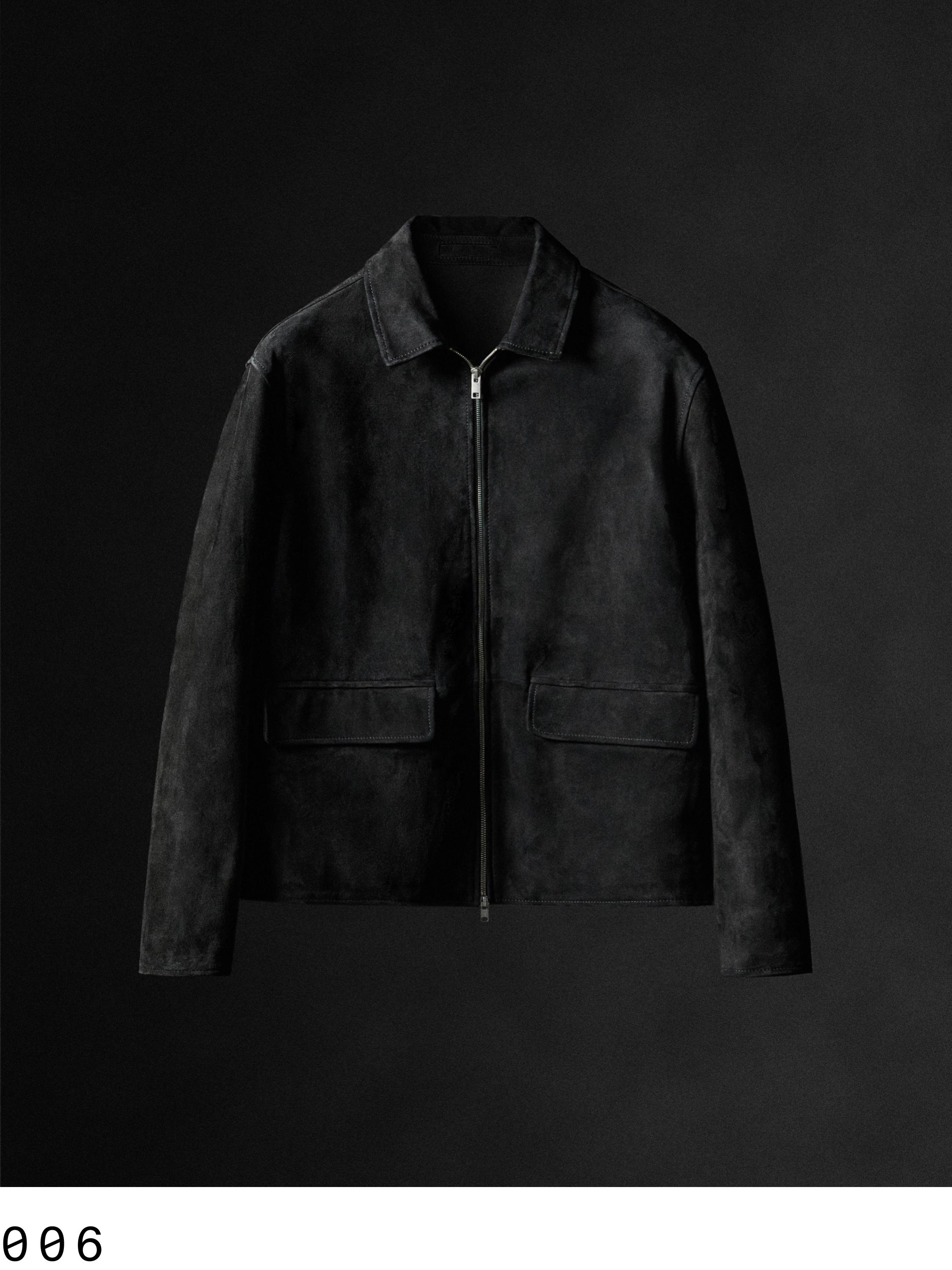 suède leather zip knit jacket black 2XL Men's Suede Shirt Zipper Jacket Full Zip Casual Vintage