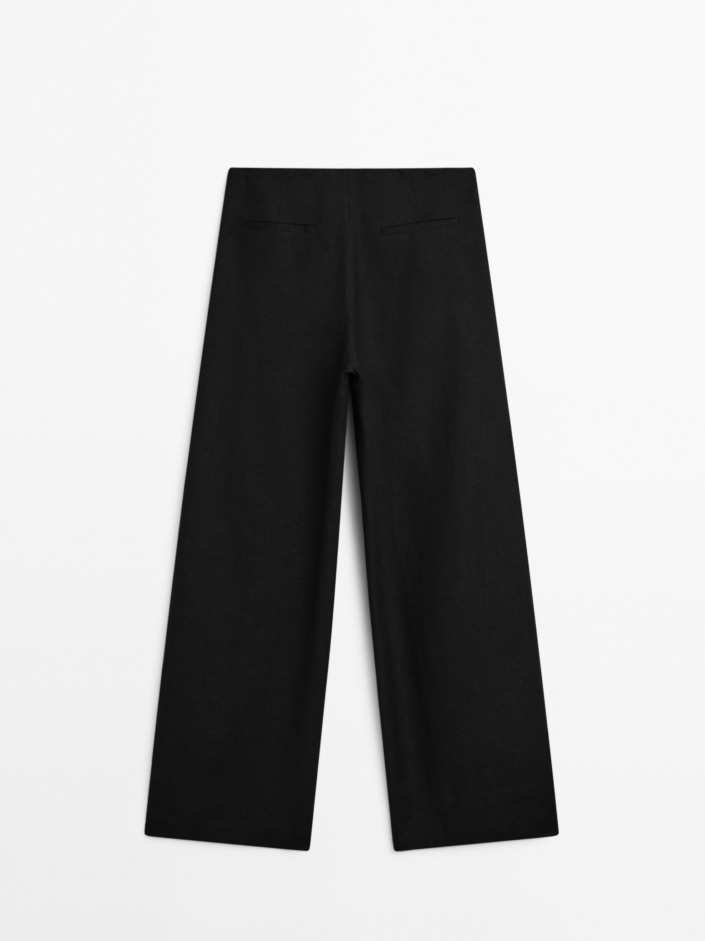 Flowing 100% linen pleated trousers