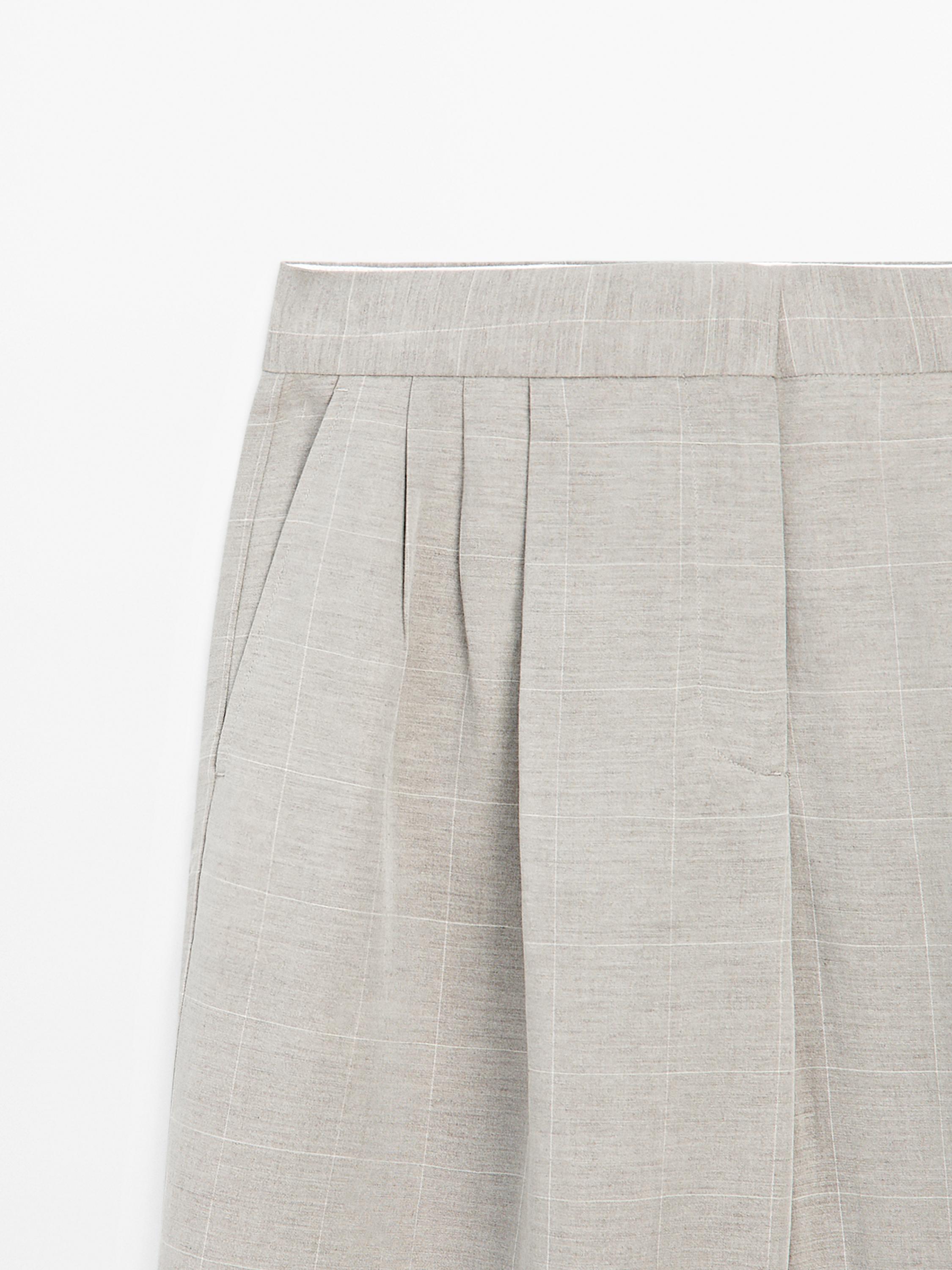 Pantaloni con stampa a quadri misto lino