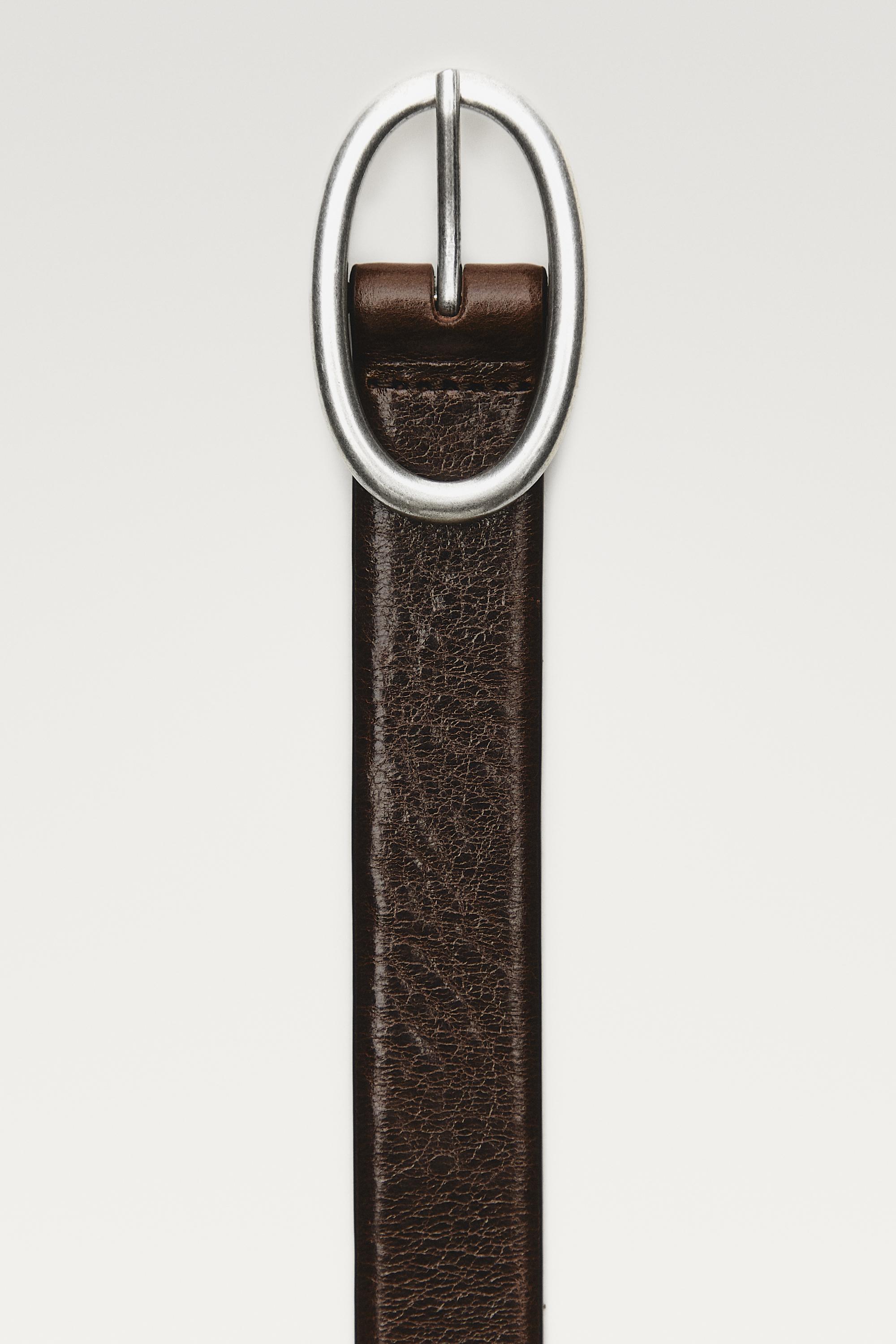 Nappa leather oval buckle belt — BROWN