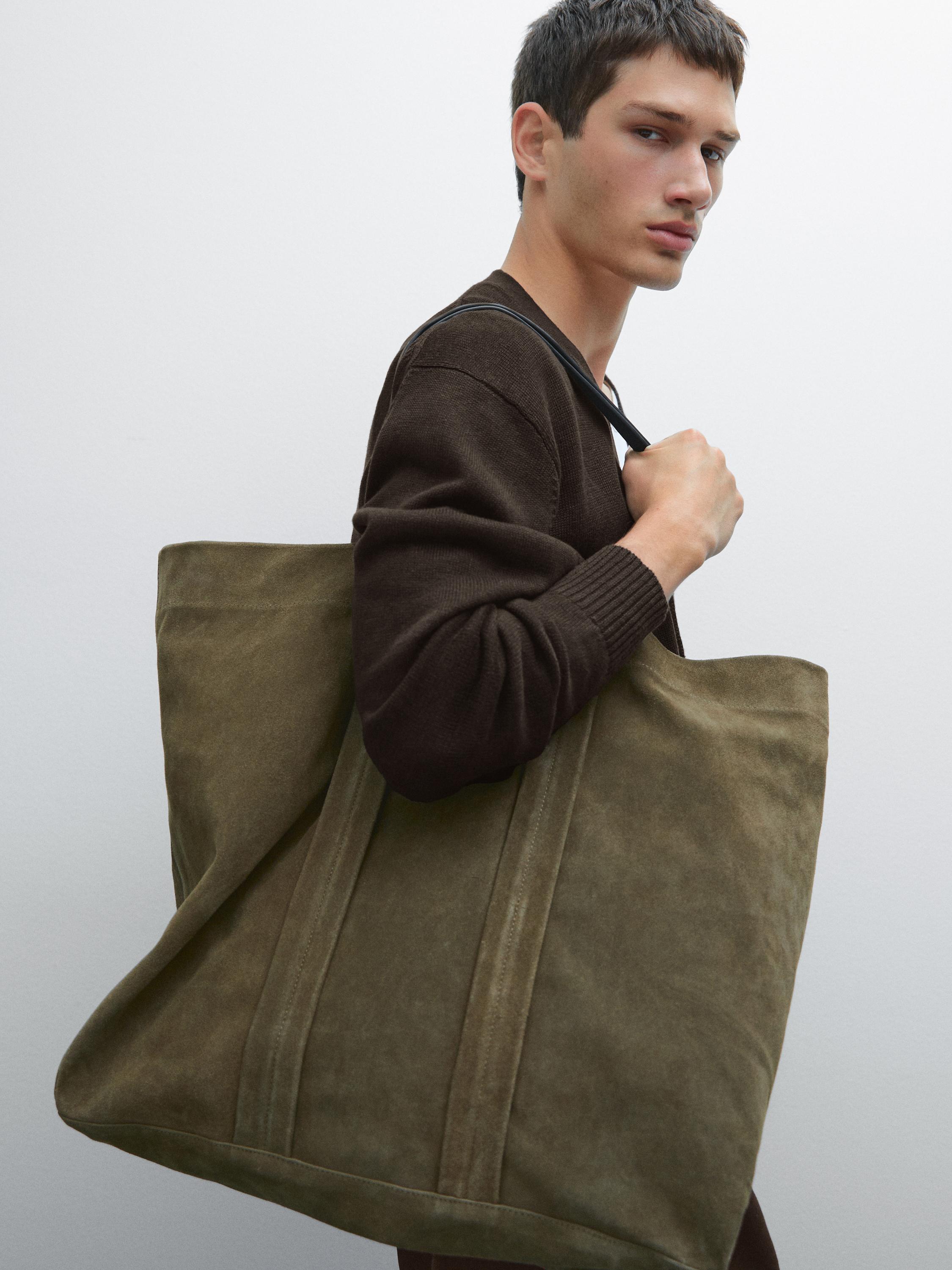 Split suede leather shopper bag