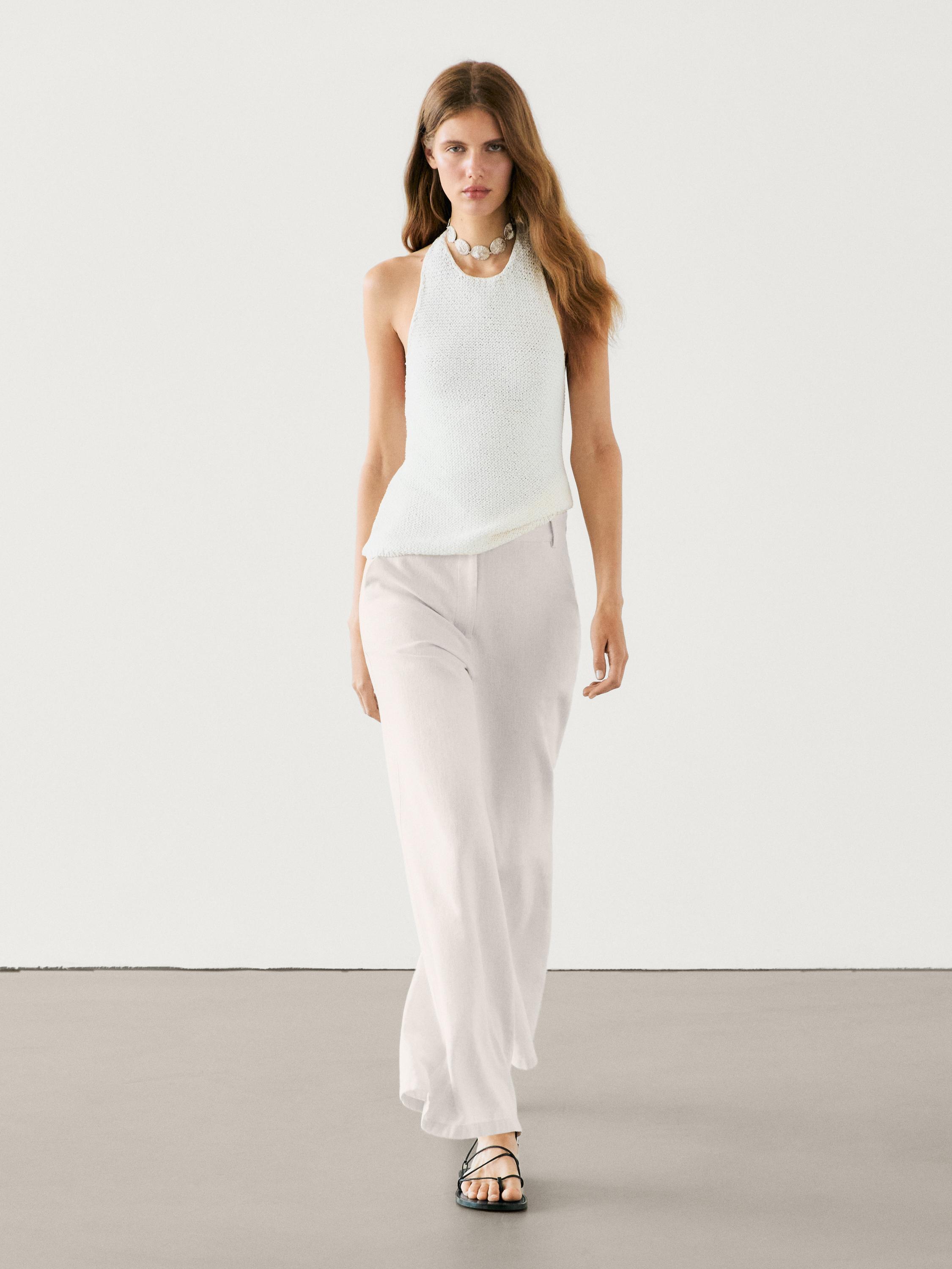 Linen blend flared trousers