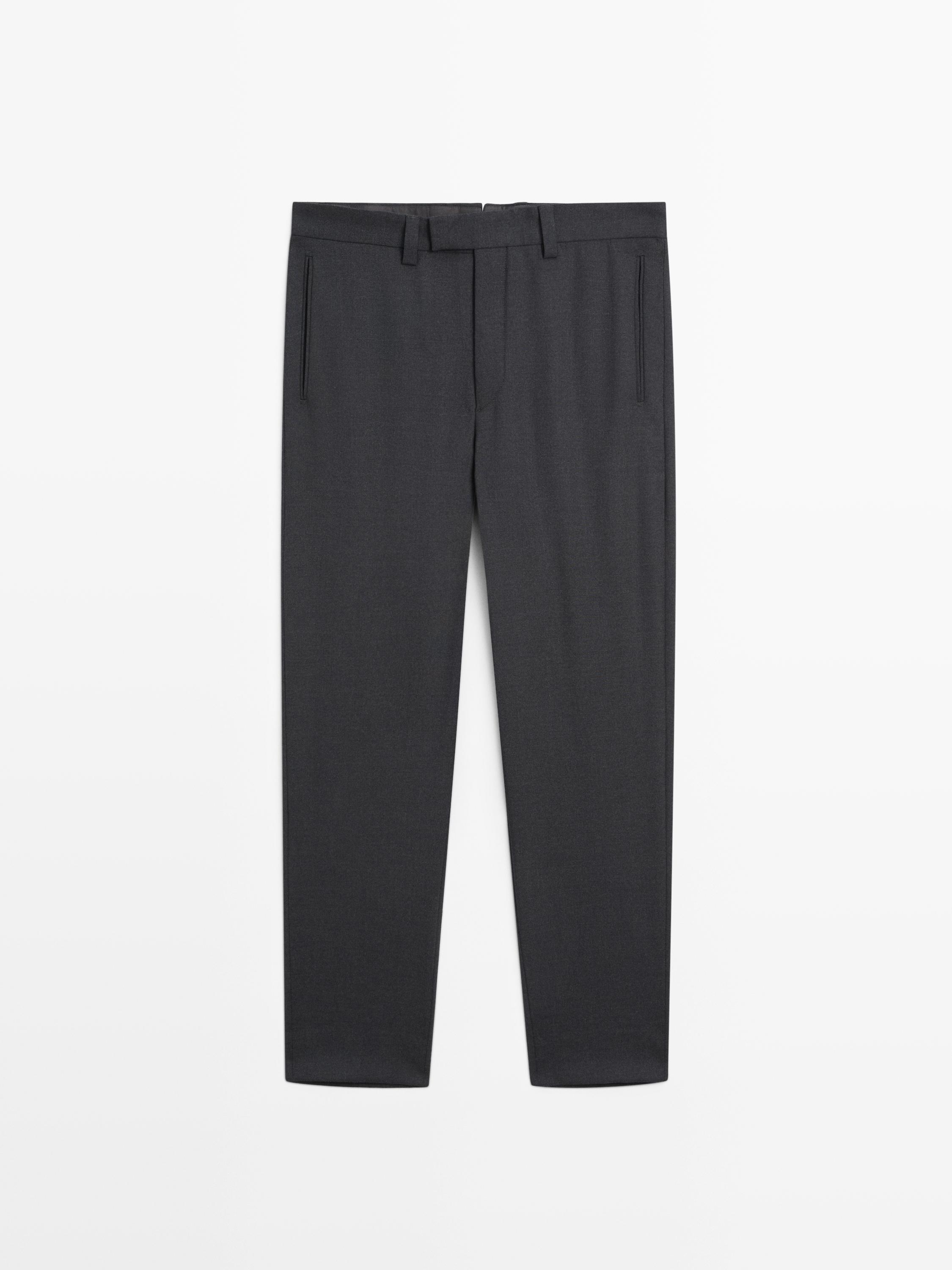 Tailored three-ply wool barrel fit trousers — CHARCOAL