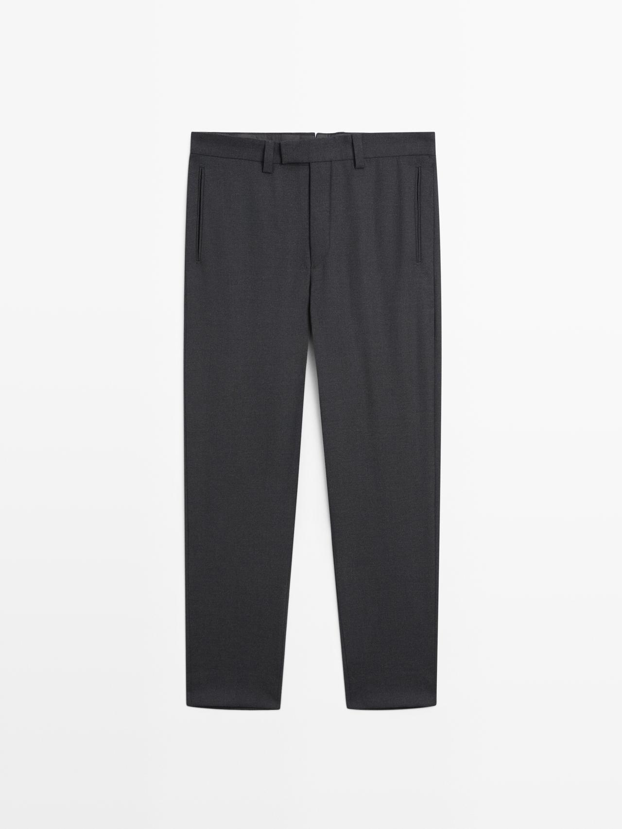Massimo Dutti - Herre - Barrel Fit-Bukser I Tailored Uld - Kulgrå - 44