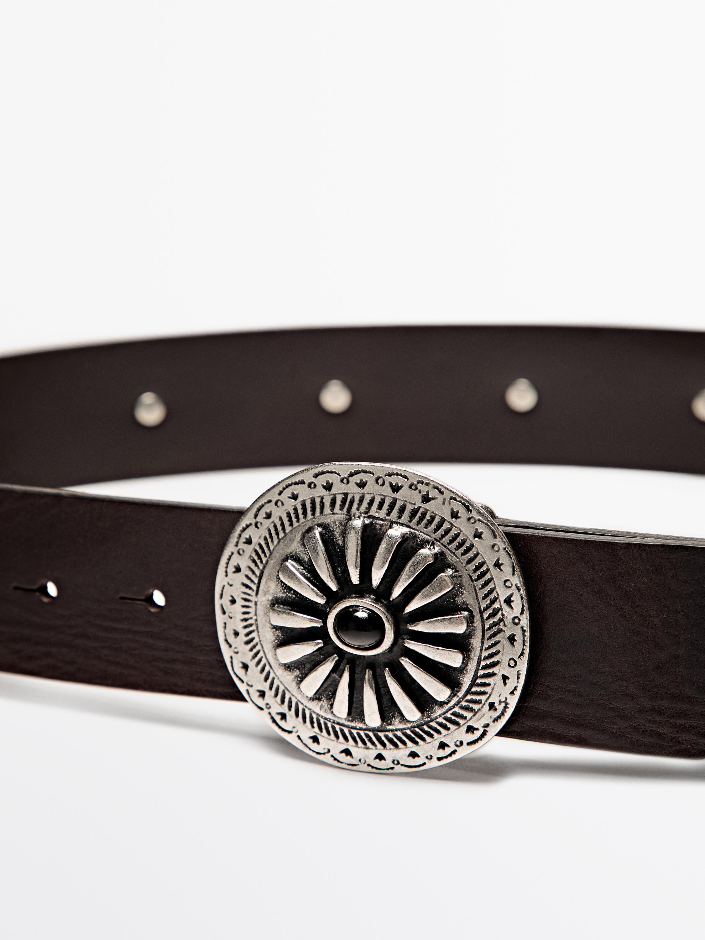 Leather belt with boho appliqués