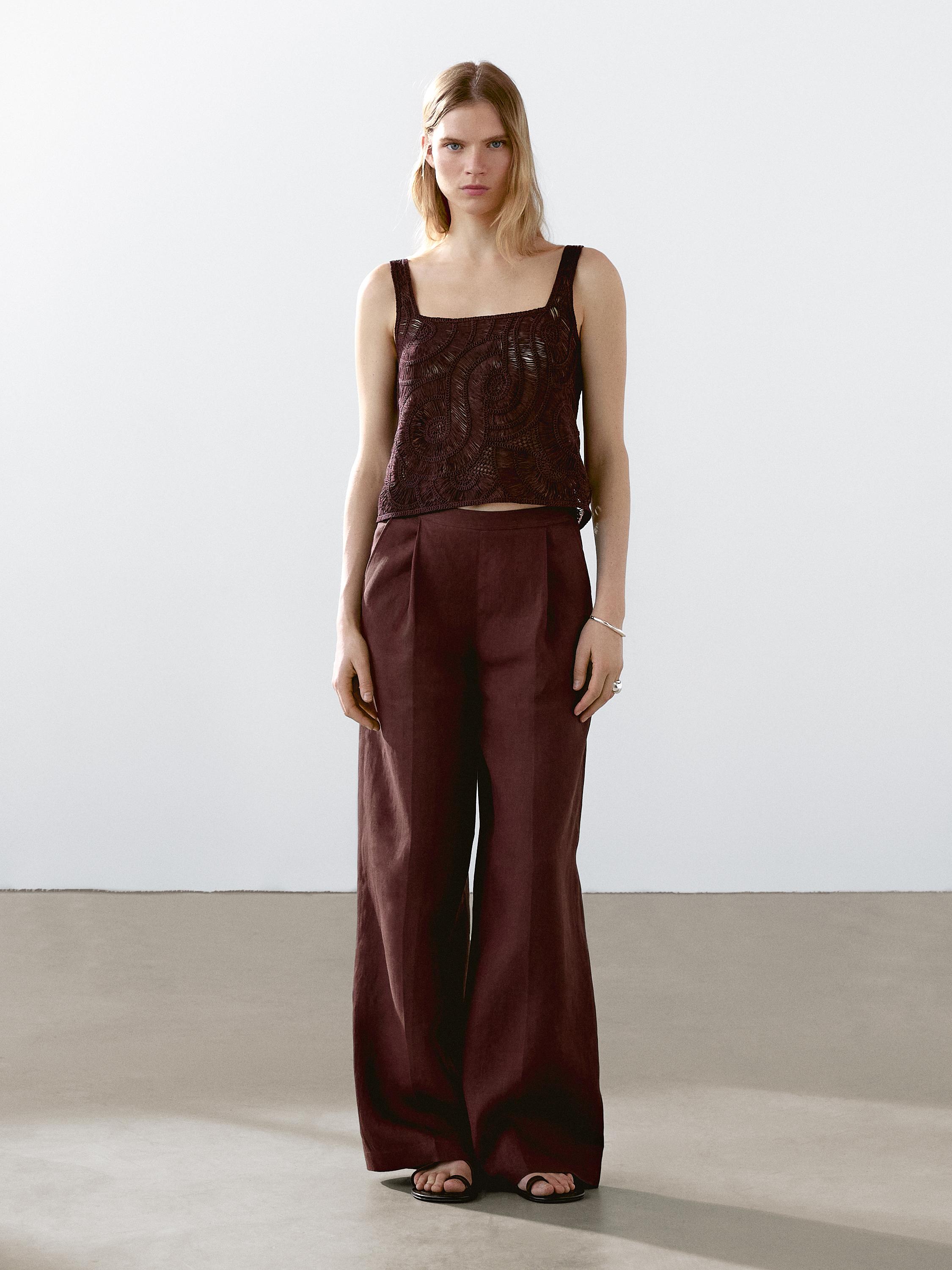 Flowing 100% linen trousers with darts