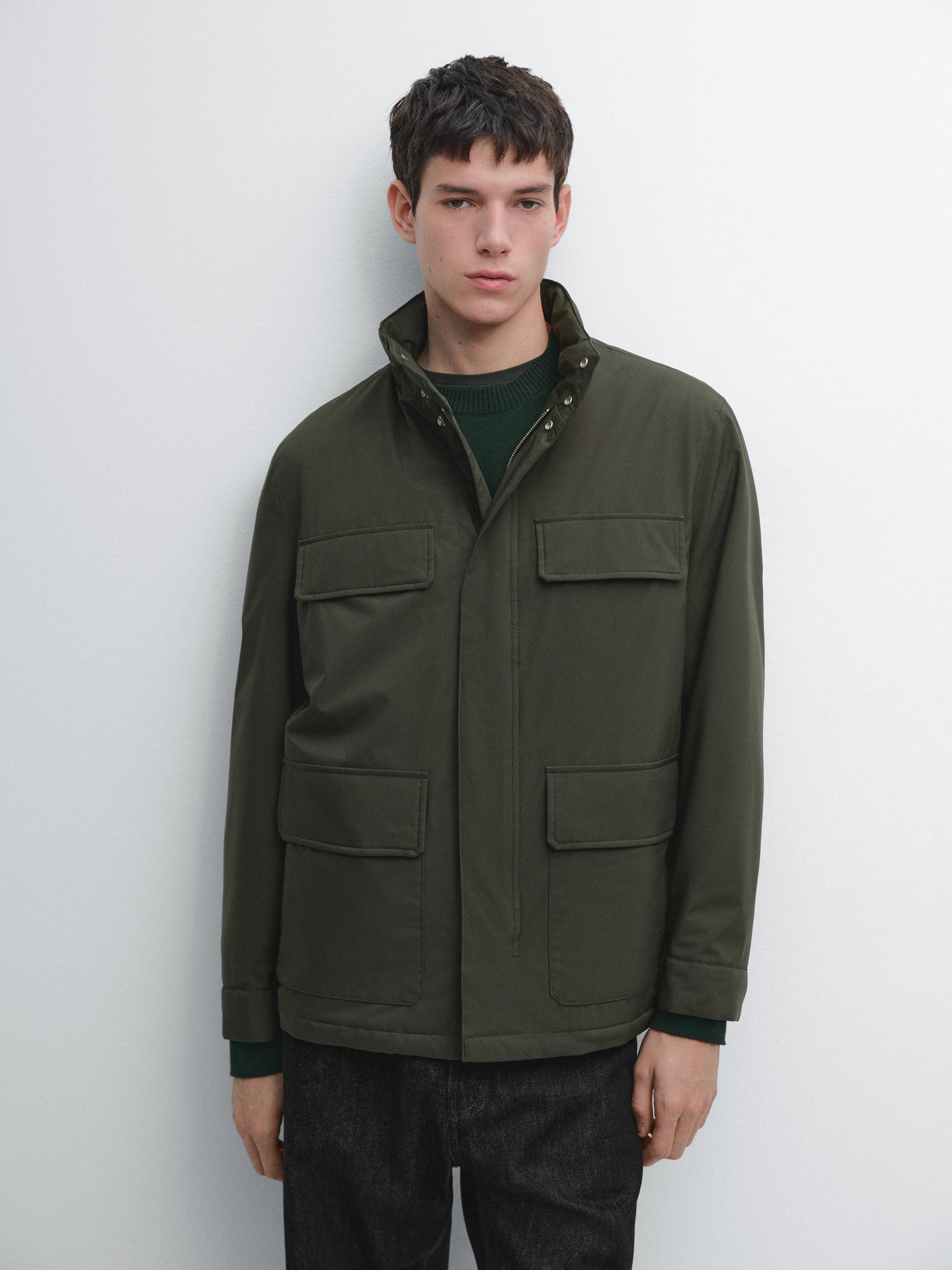 Water-repellent puffer jacket with pockets — BROWN