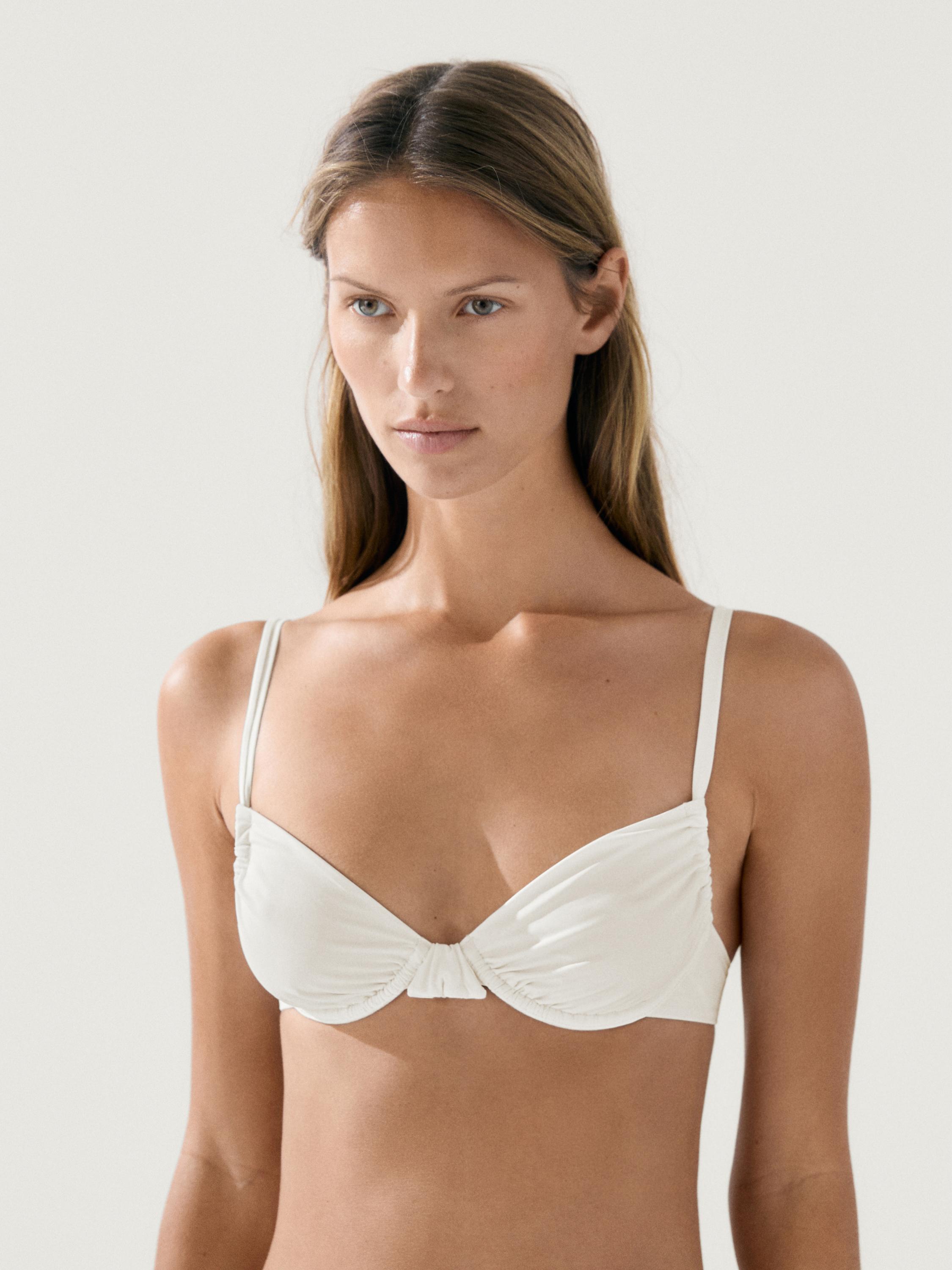 Gathered bikini top with underwire — Off white