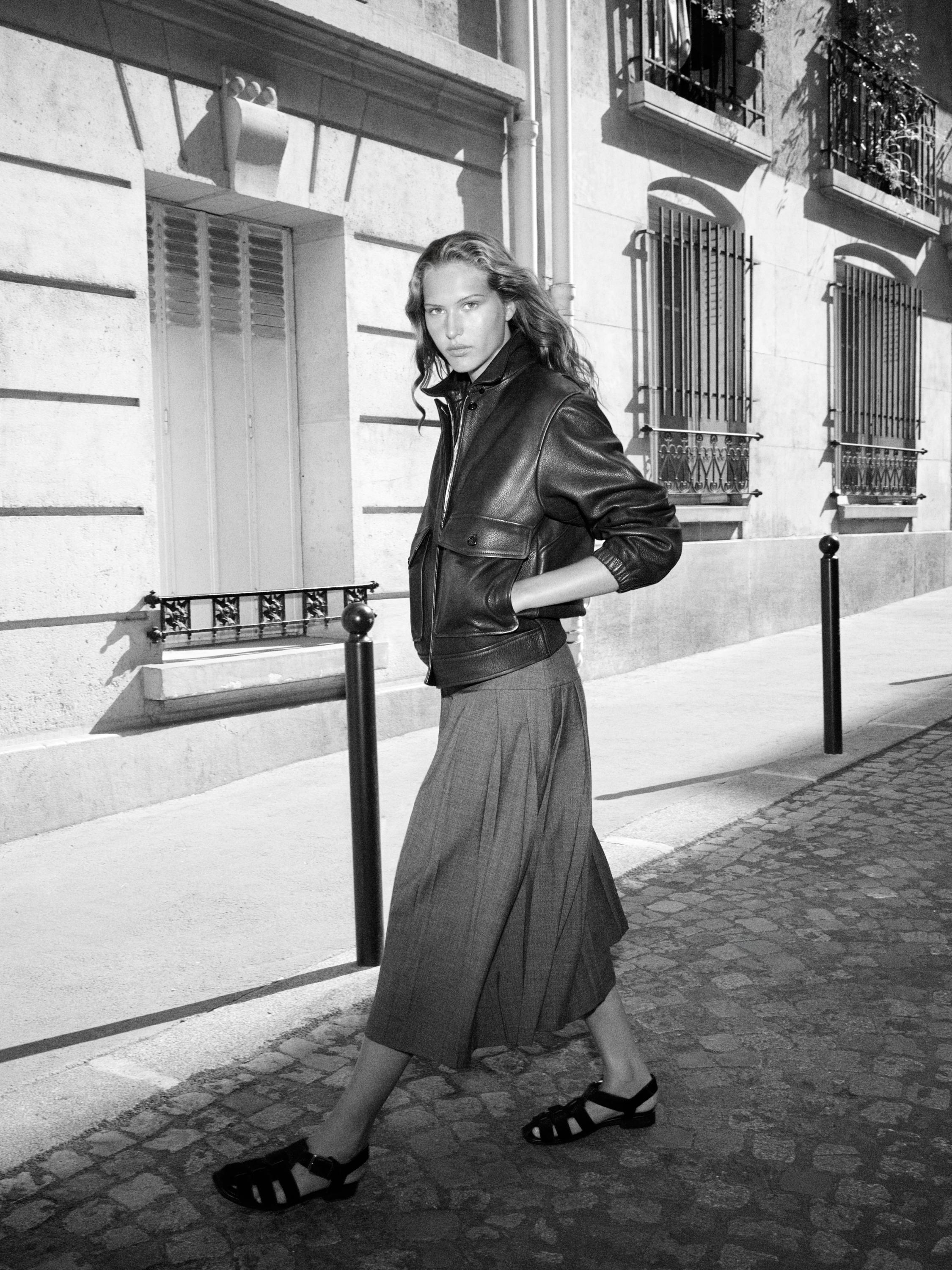 Nappa leather jacket with collar detail