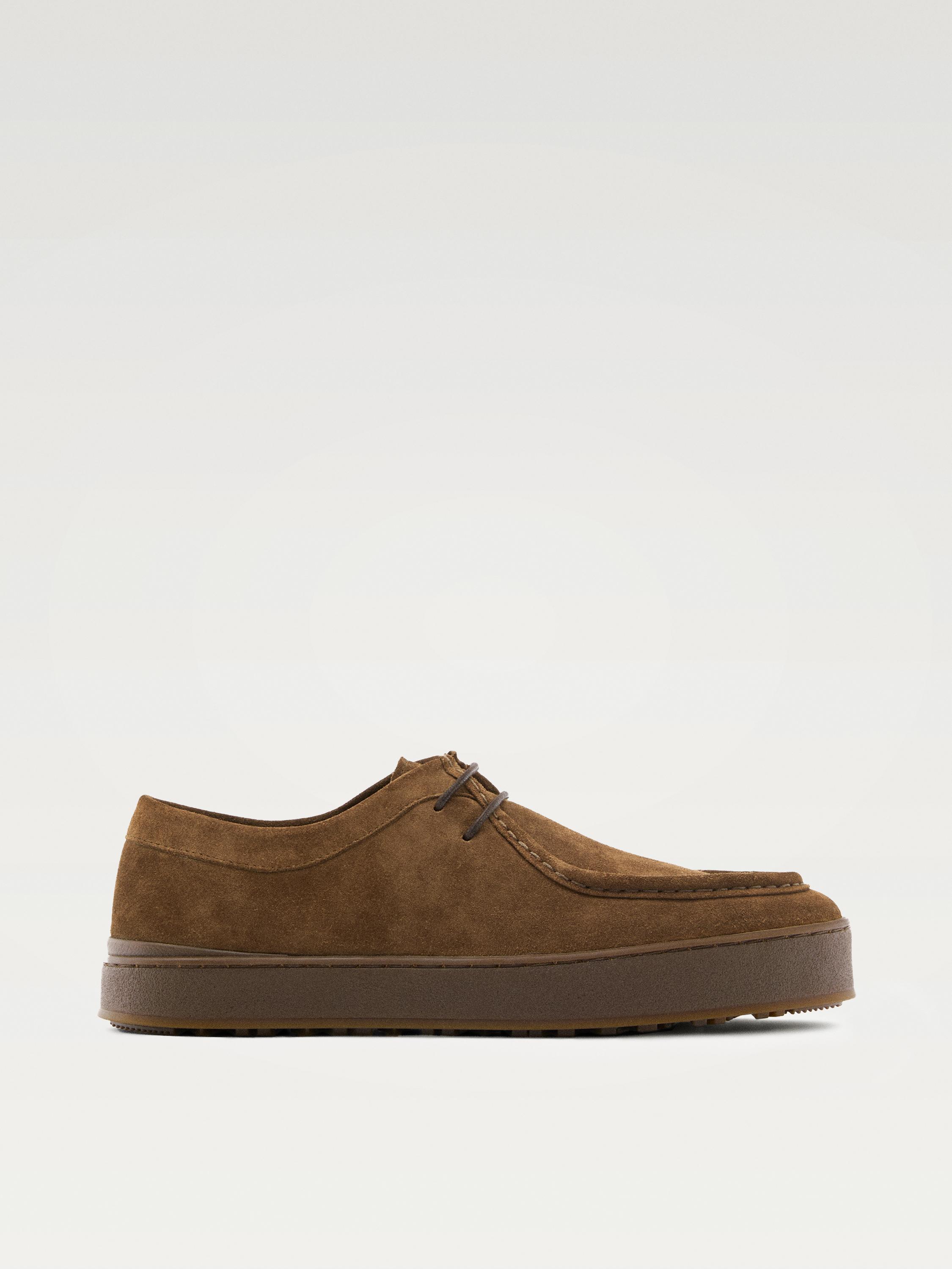 Leather shoes with moc toe and chunky sole — BROWN