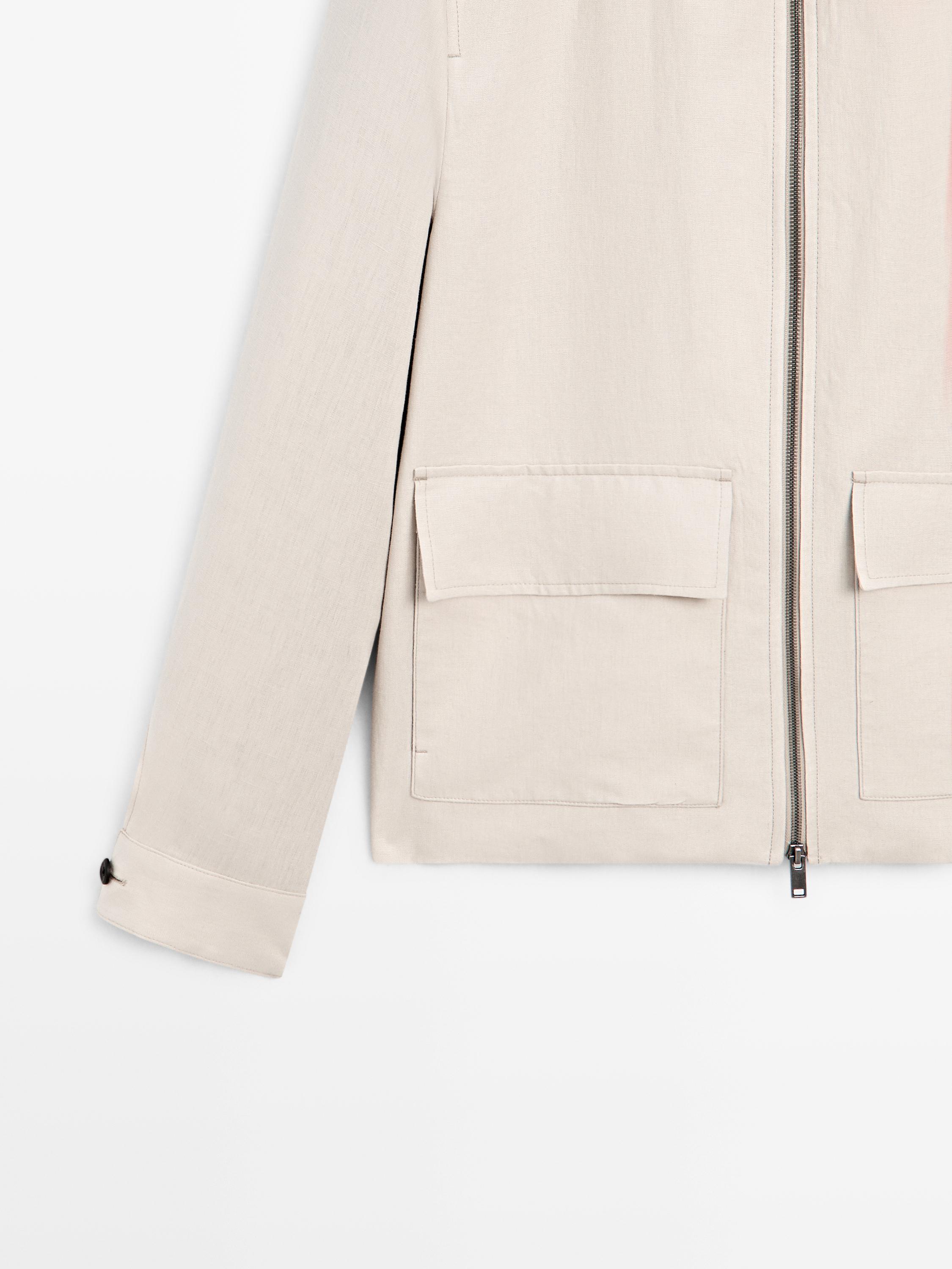 100% linen jacket with pockets — BEIGE