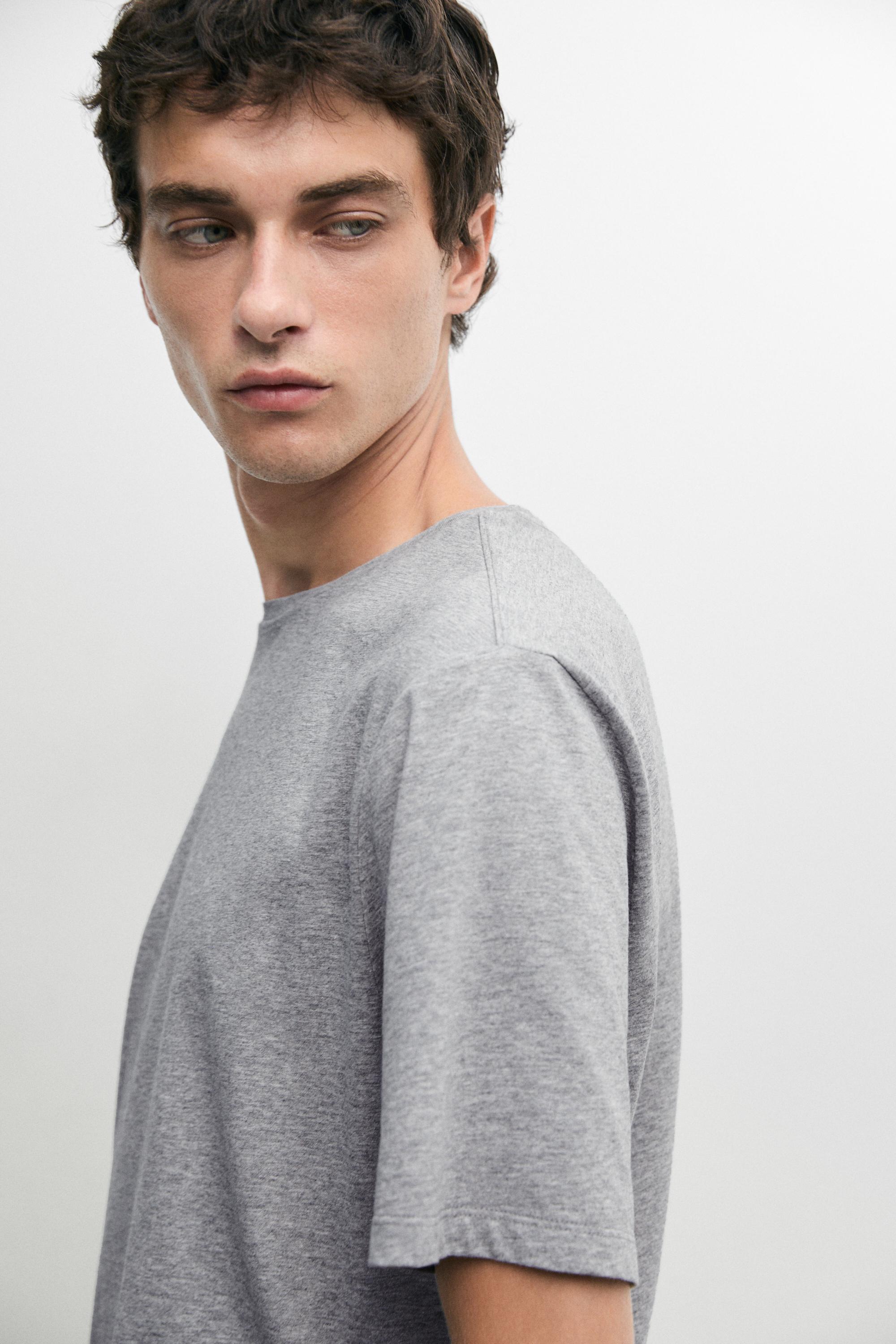 Short sleeve melange cotton T-shirt — GREY MARL