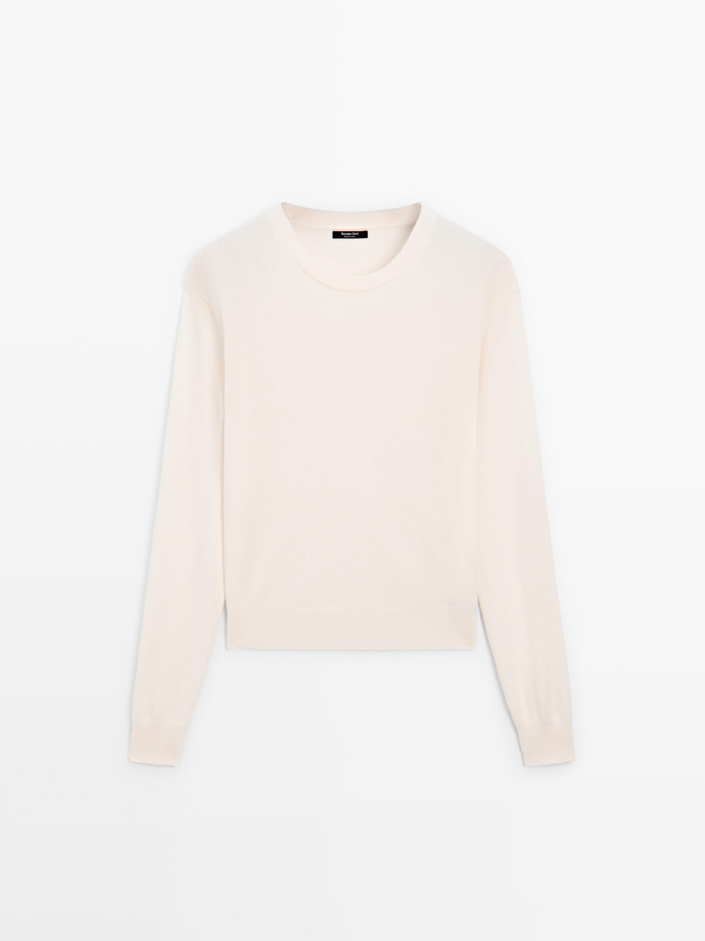 Wool blend crew neck knit sweater