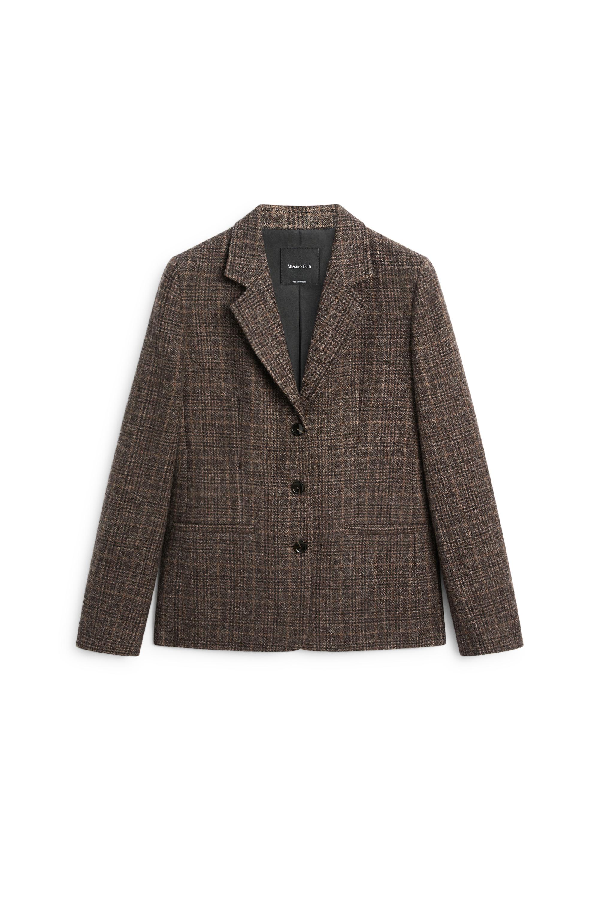 100% wool suede check blazer - BROWN