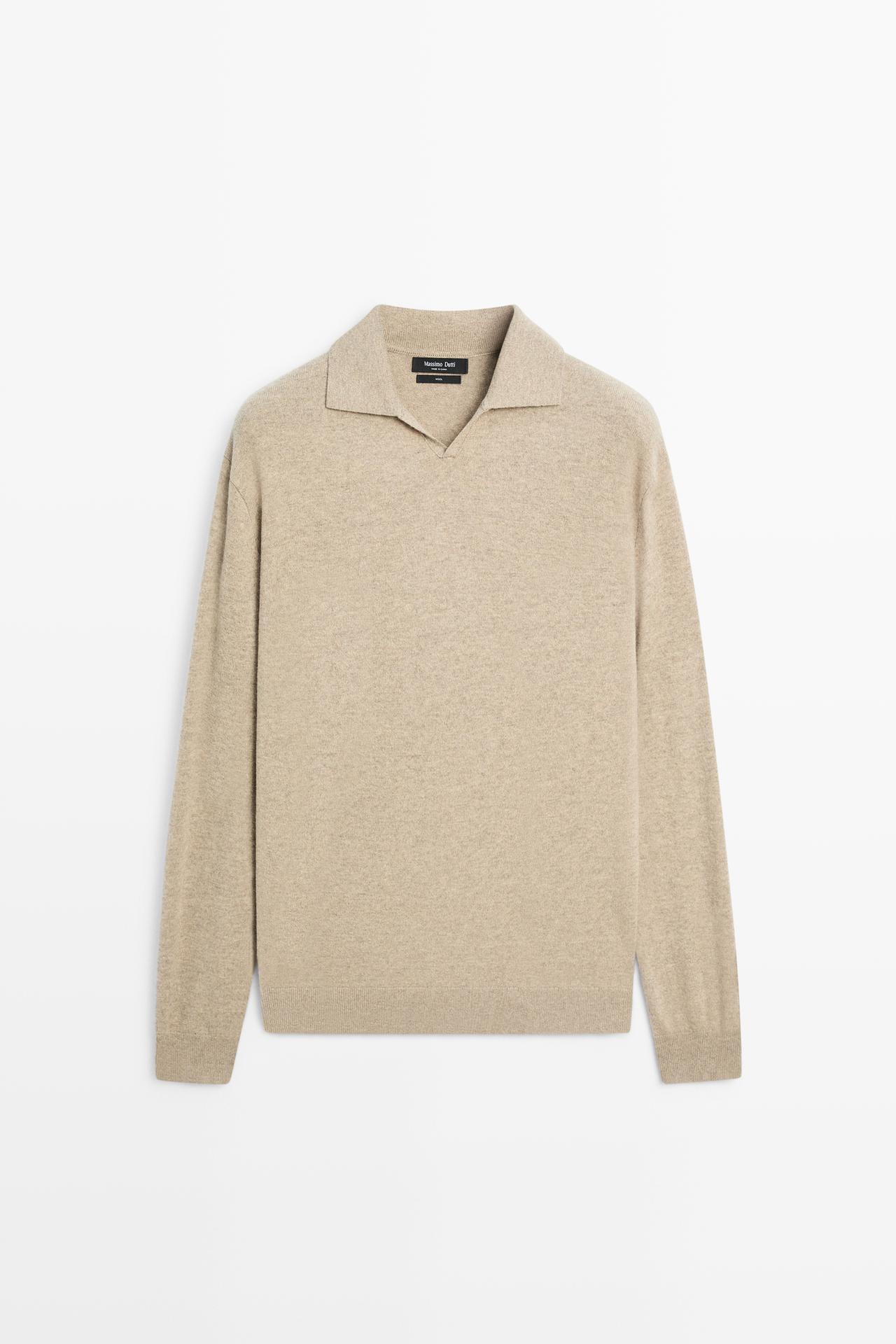 100% wool knit polo sweater — Washed