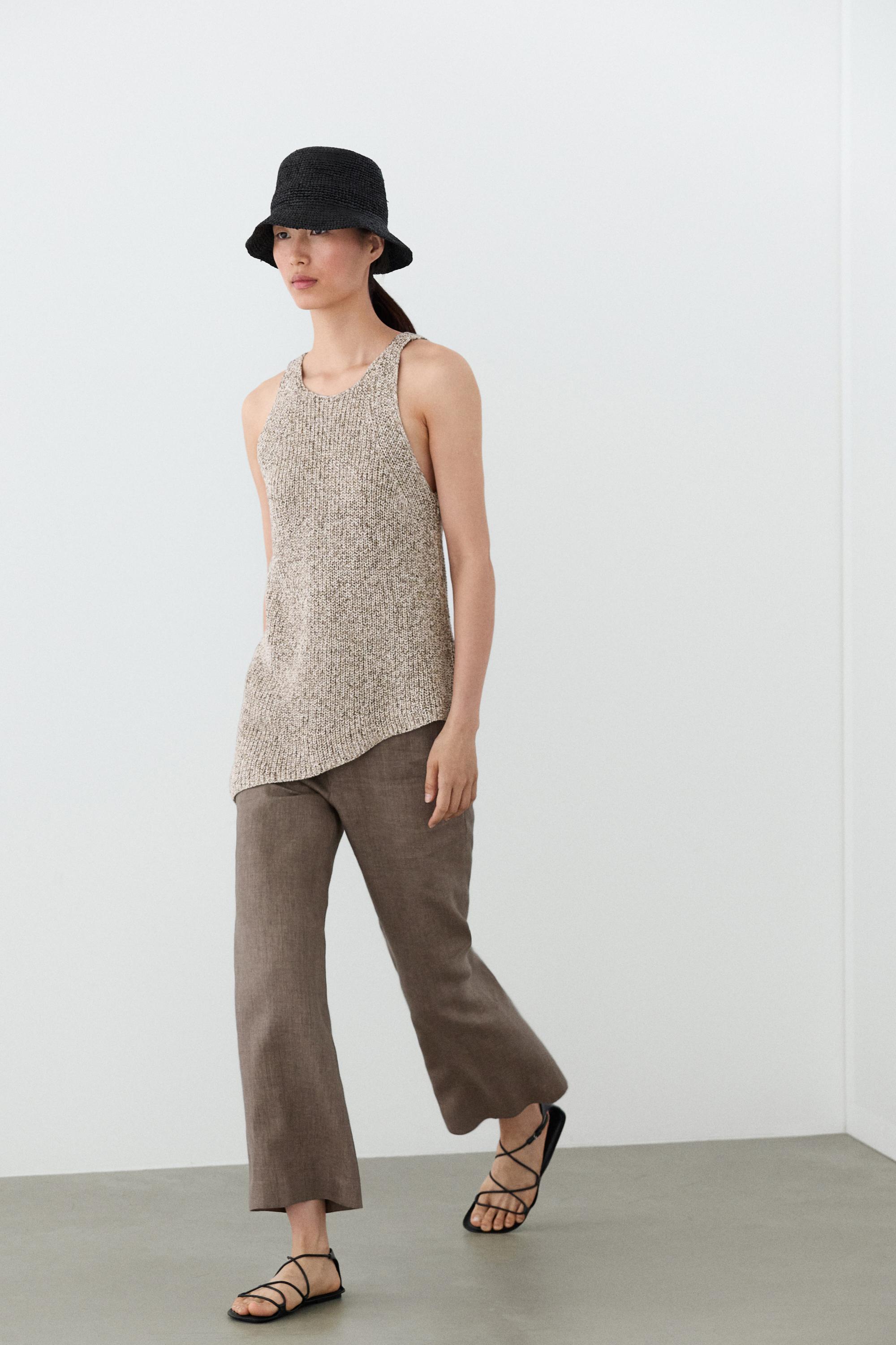 Kick flare cropped linen trousers — MOLE BROWN